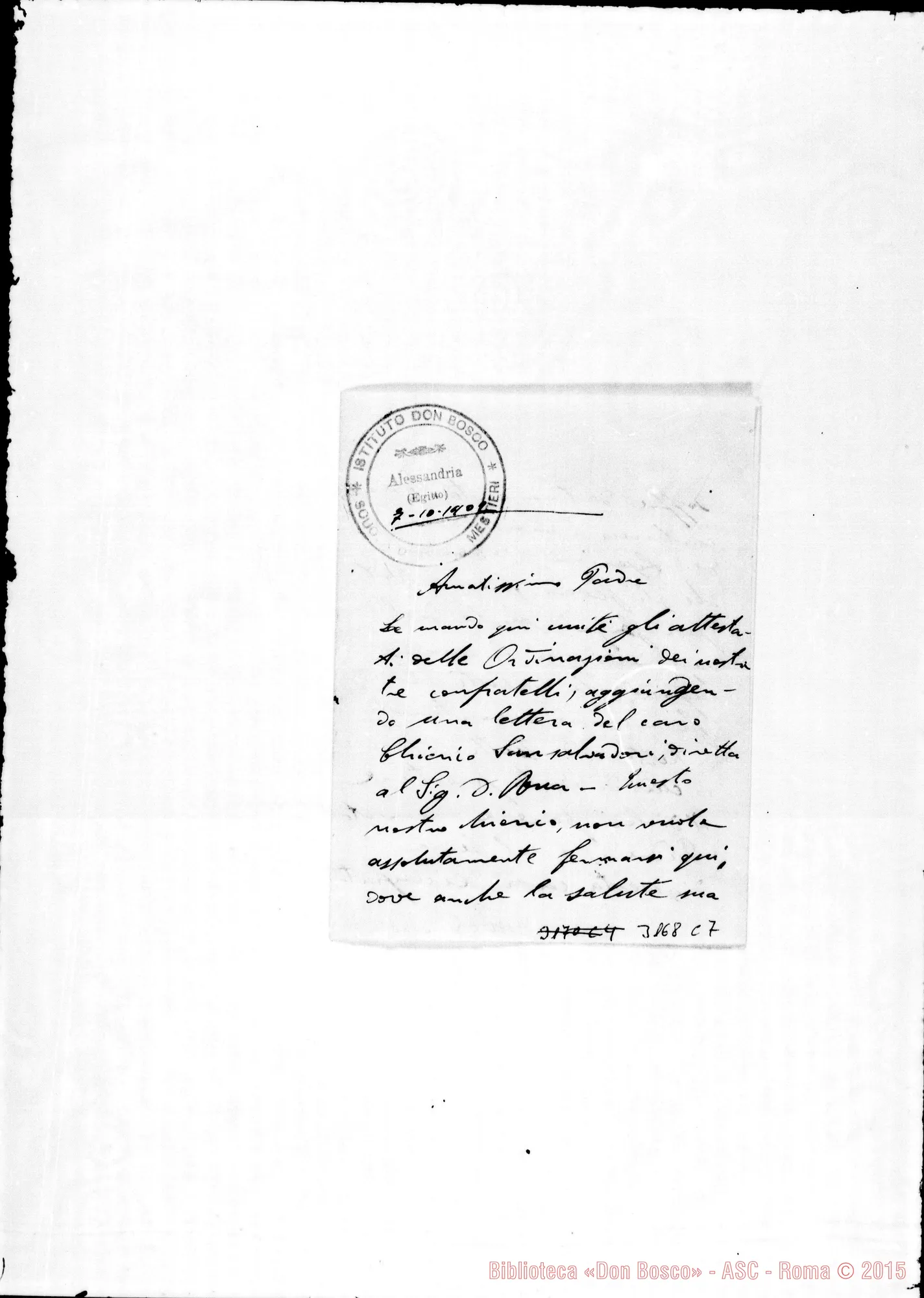 Fotogramma C 7 — D. Cardano Pietro - Amatissimo Padre. Alessandria d’Egitto, 10-08-1901