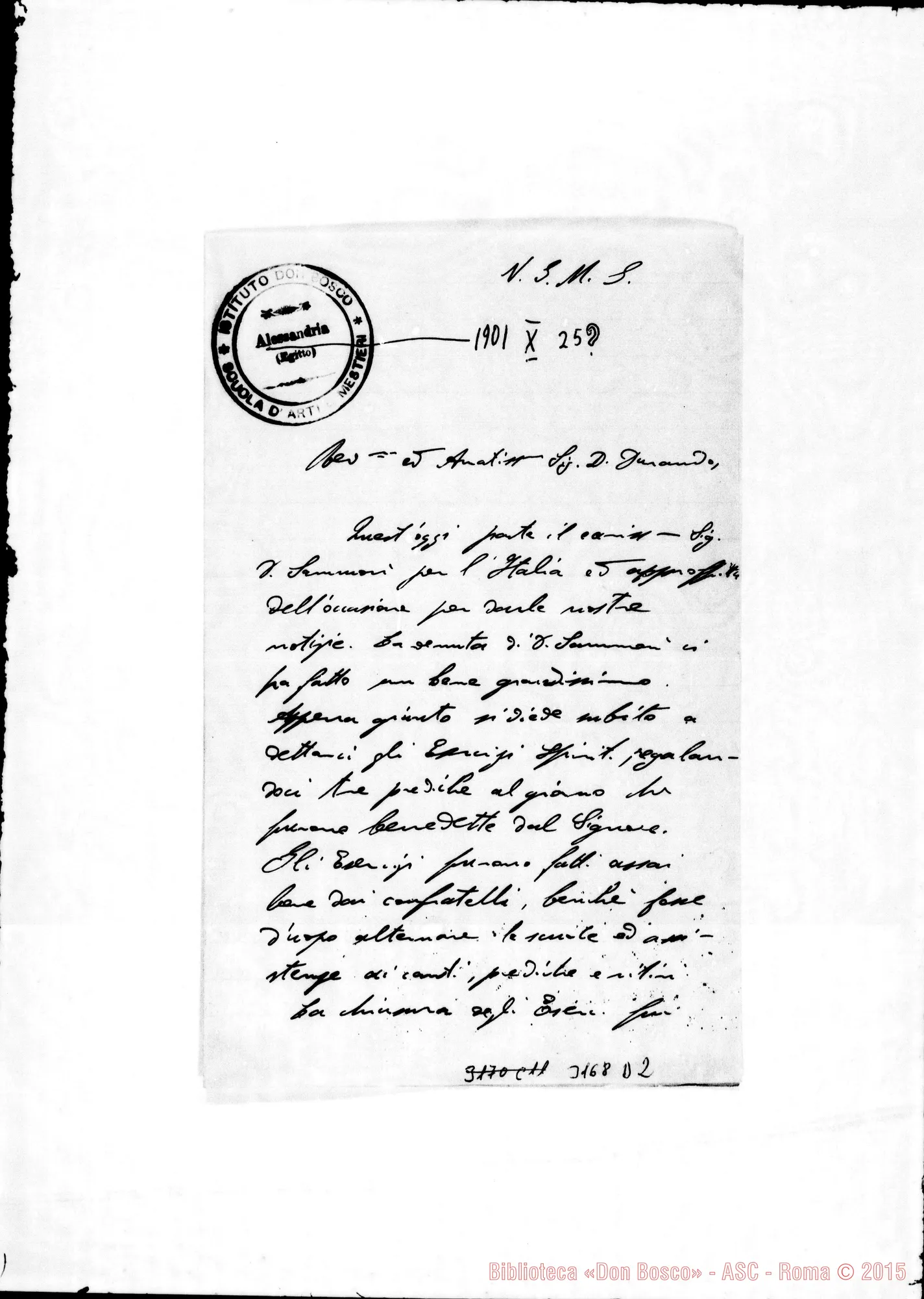 Fotogramma D 2 — D. Cardano Pietro - D. Durando. Alessandria d’Egitto, 25-10-1901