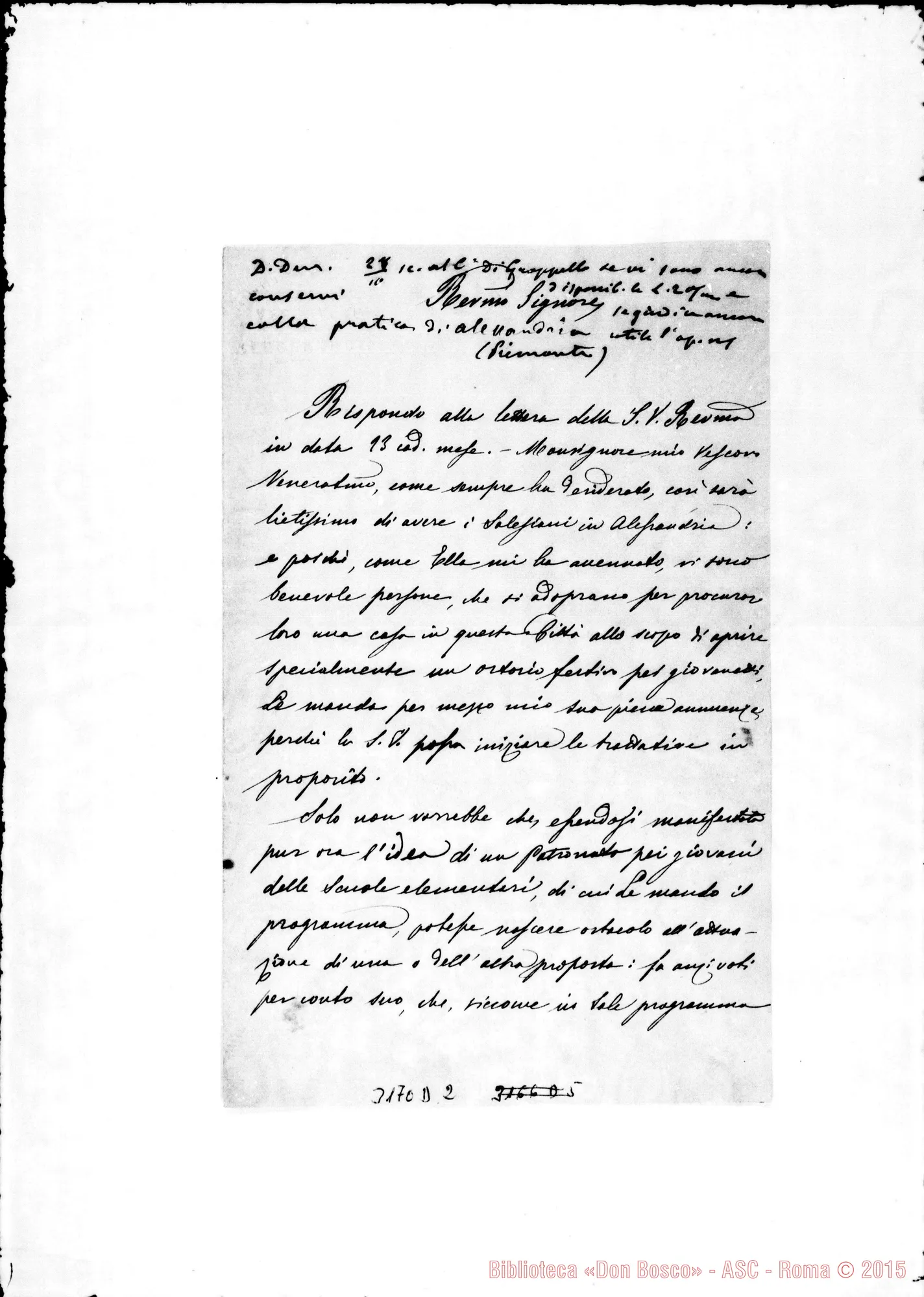 Fotogramma D 2 — Can. Borgogno Carlo - Rev.do Signore. Alessandria, 26-10-1895. Autogr. Rua
