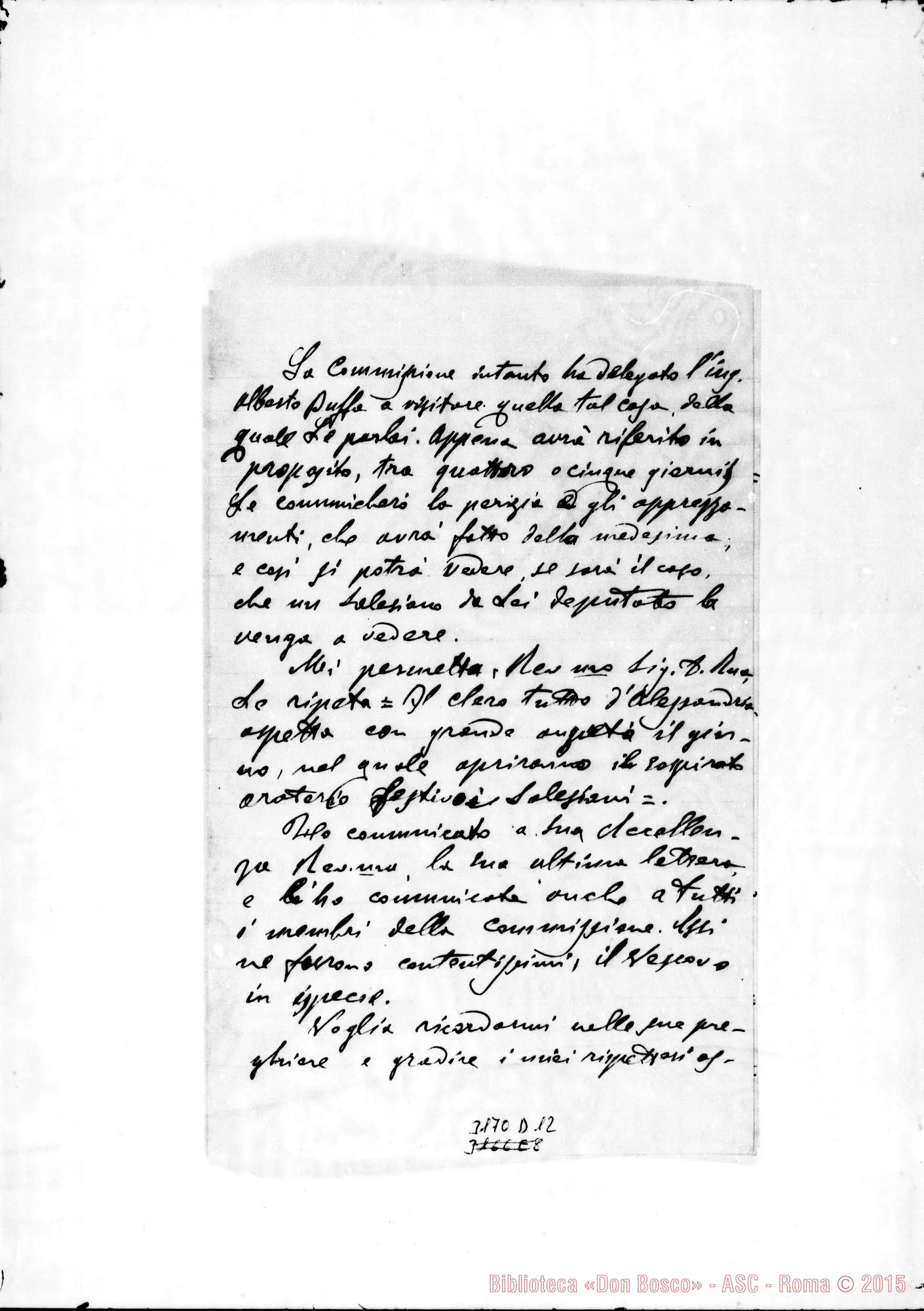 Fotogramma D 12 — Barisone Giovanni, parroco - D. Rua. Alessandria, 14-12-1895. Autogr. Rua