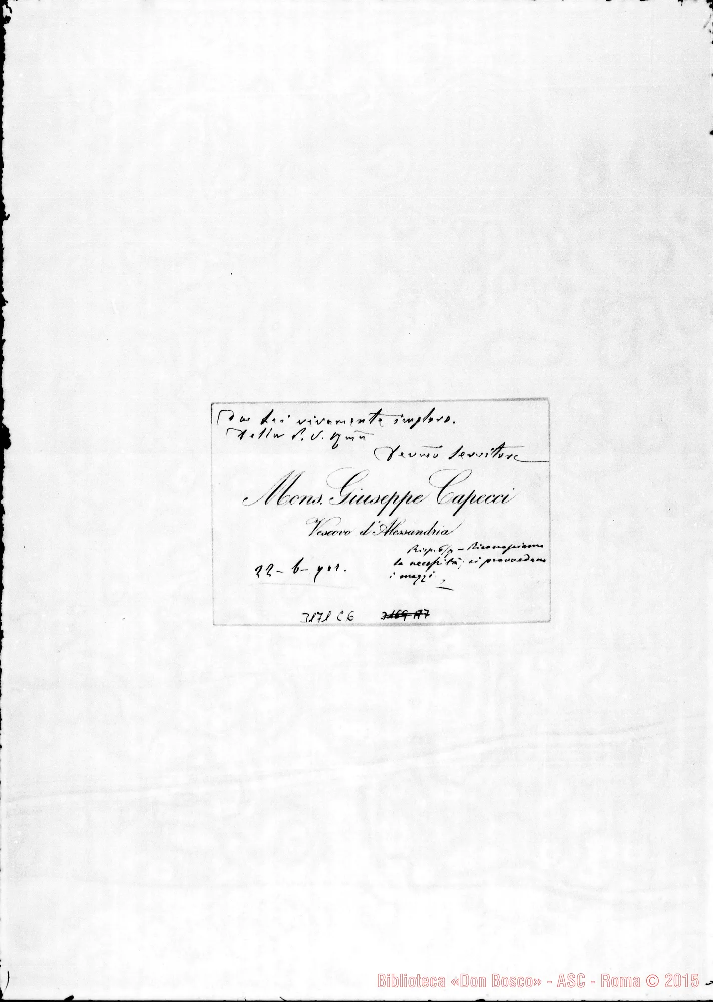 Fotogramma C 6 — Capecci Giuseppe, Monsignore, vesc. di Alessandria - D. Rua