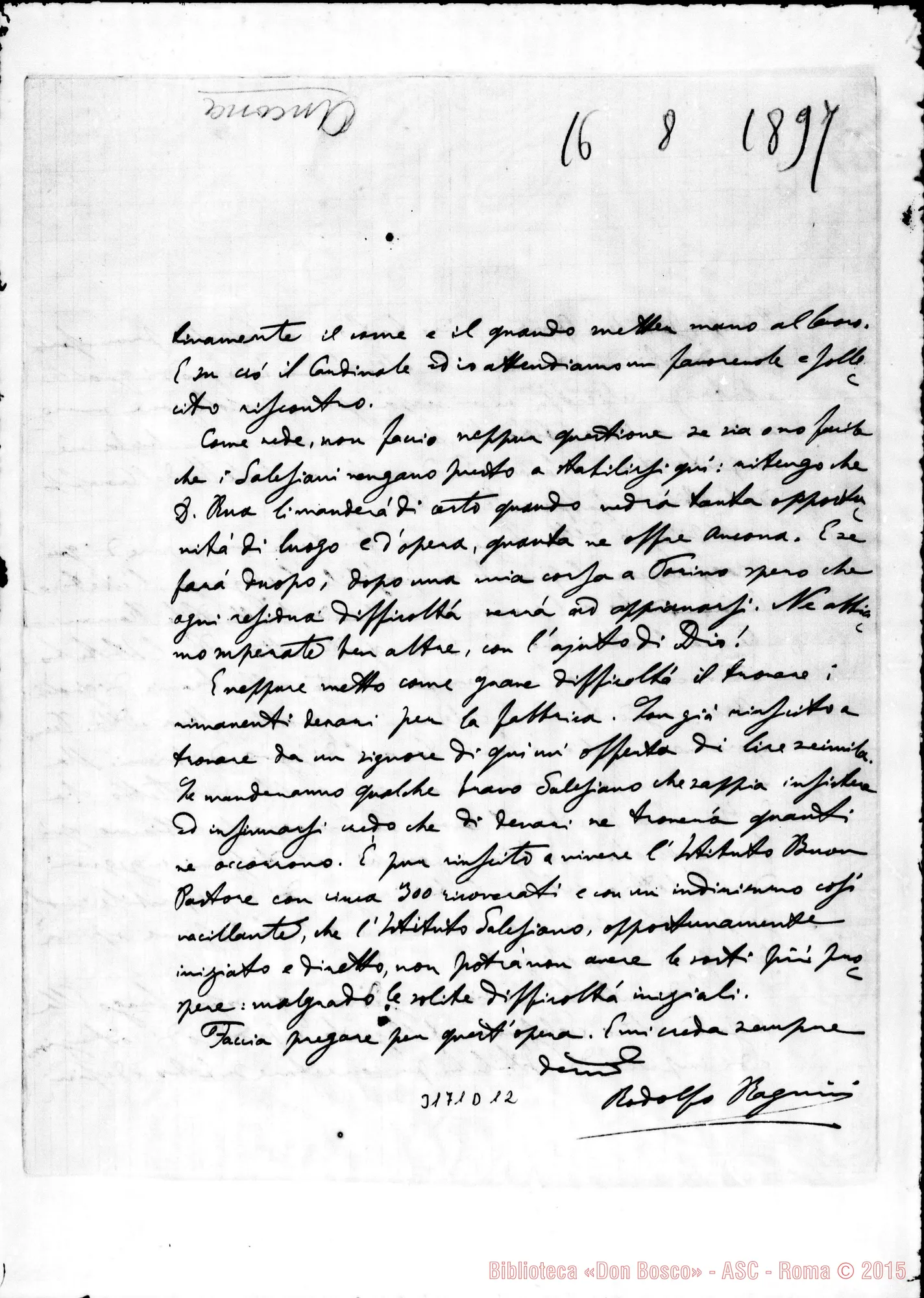 Fotogramma D 12 — Ancona: Rodolfo Ragnini - Rev.do Signore. Ancona, 16-08-1897