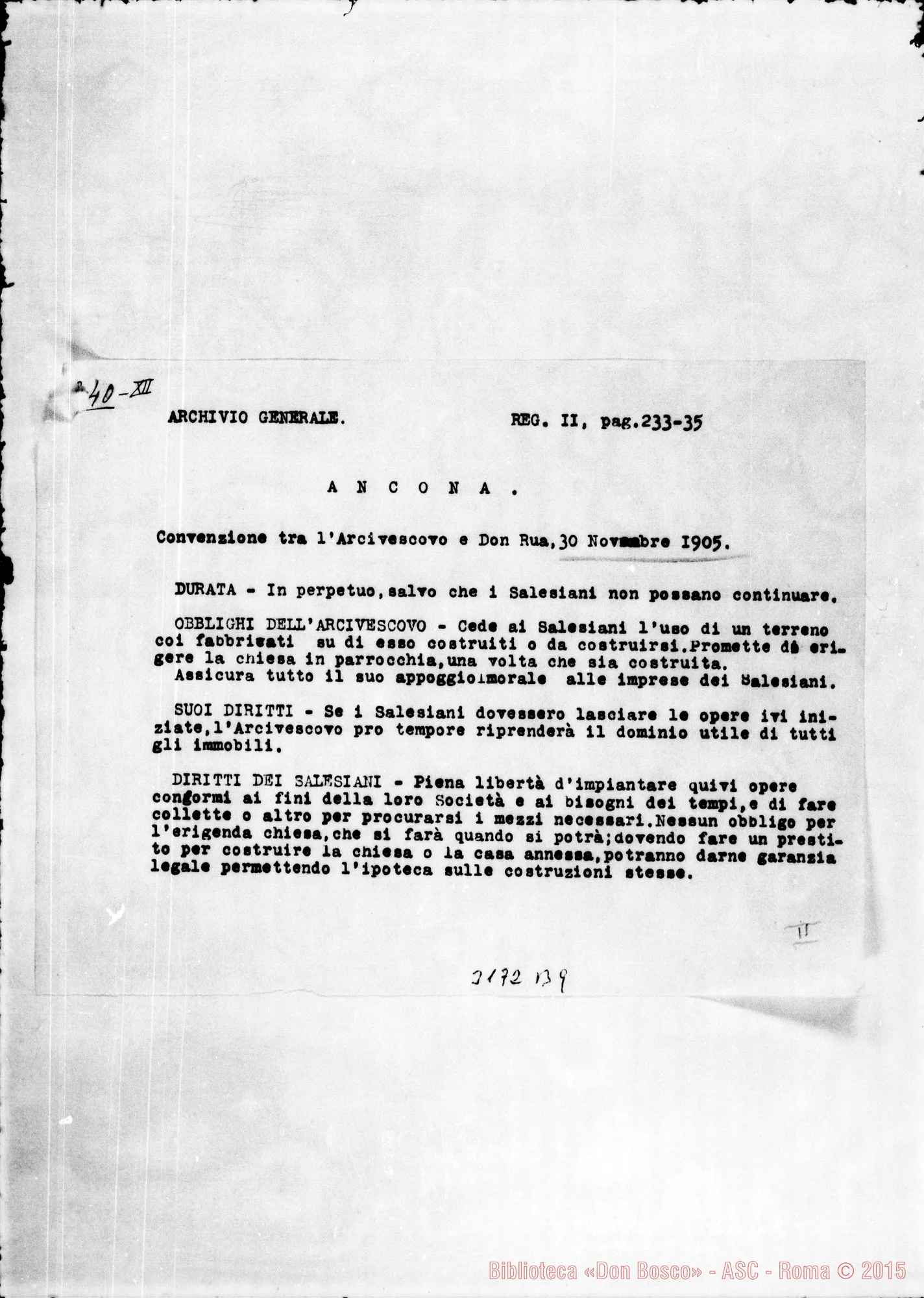 Fotogramma B 9 — Convenzione tra TArcivescovo E D. Rua