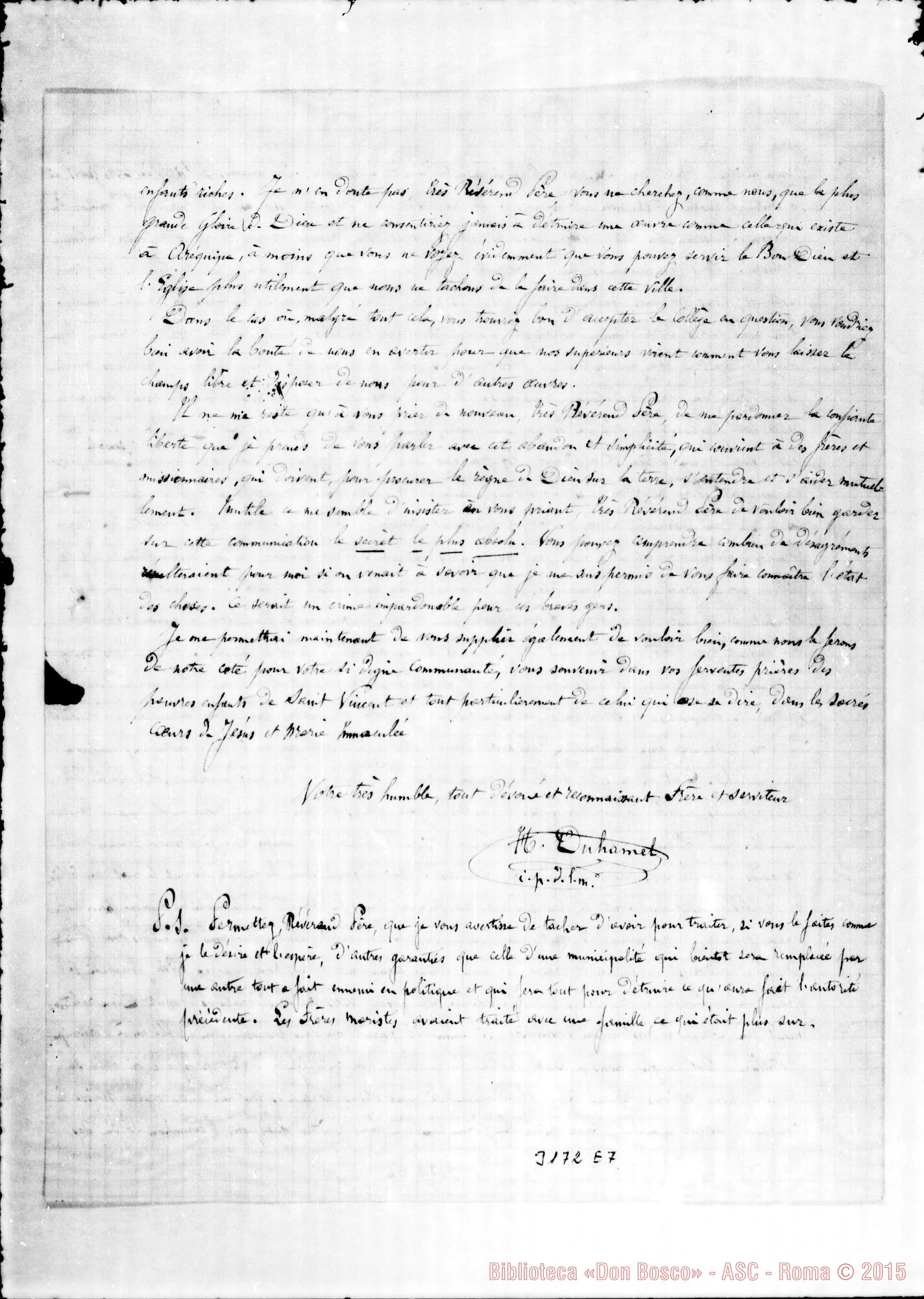 Fotogramma E 7 — Arequipa: M. Duhamet - Révérend Pére. Arequipa, 8-08-1895. Autogr. Rua