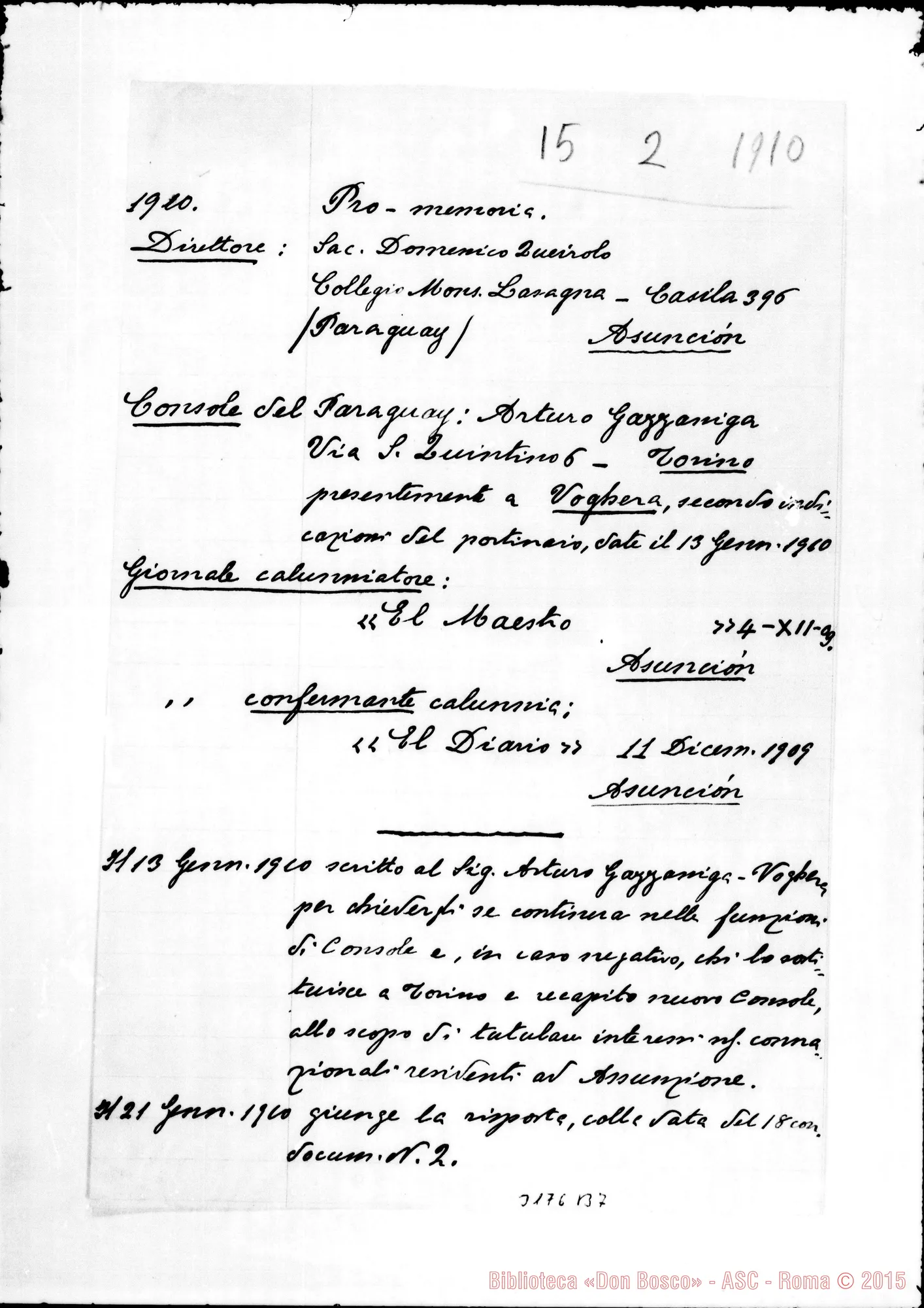 Fotogramma B 7 — Don Felice Cane-Don Laureri Tommaso. Torino, 15-02-1910