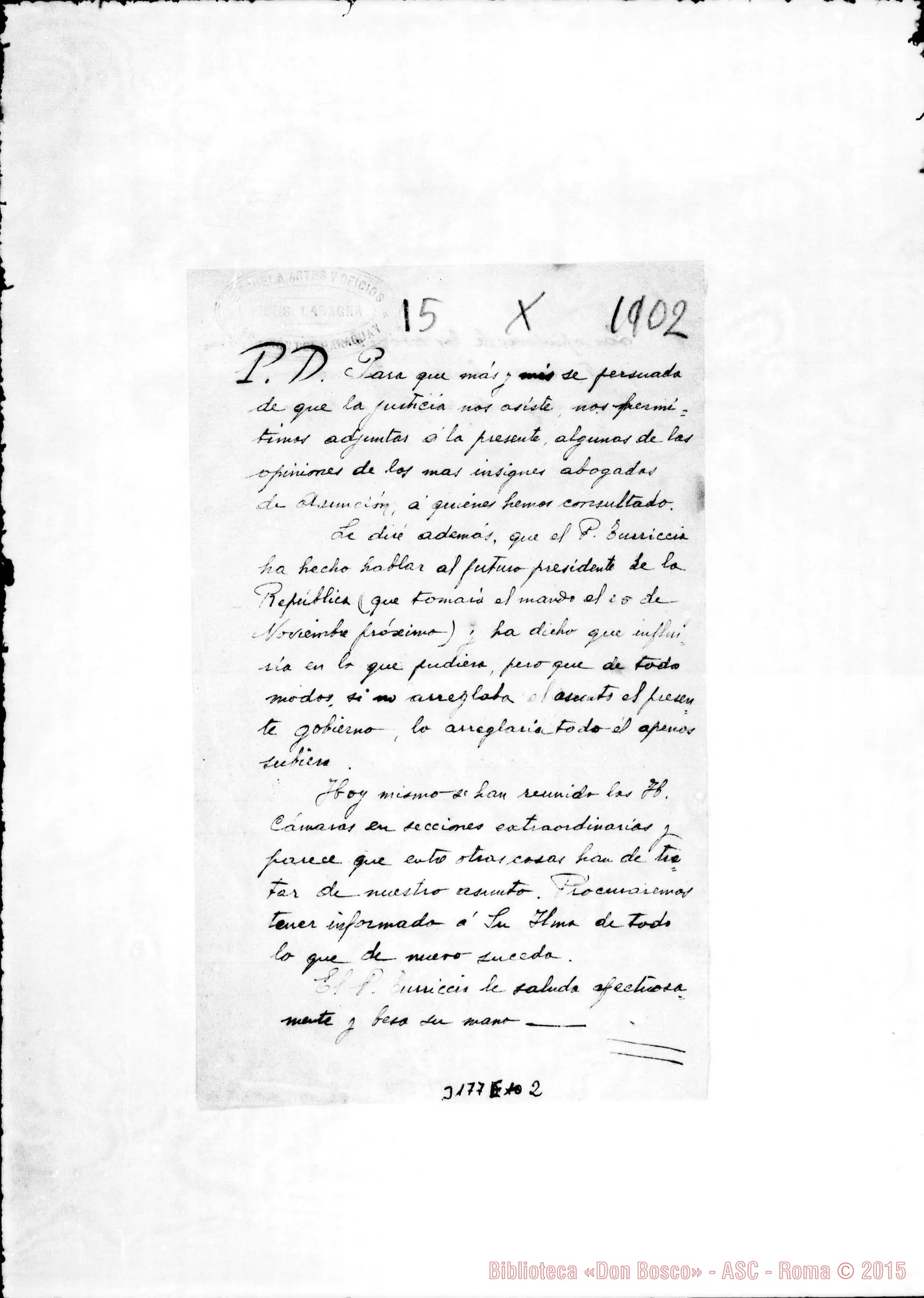 Fotogramma E 2 — Don Queirolo Pietro-Monsignor. Asunción, 15-10-1902