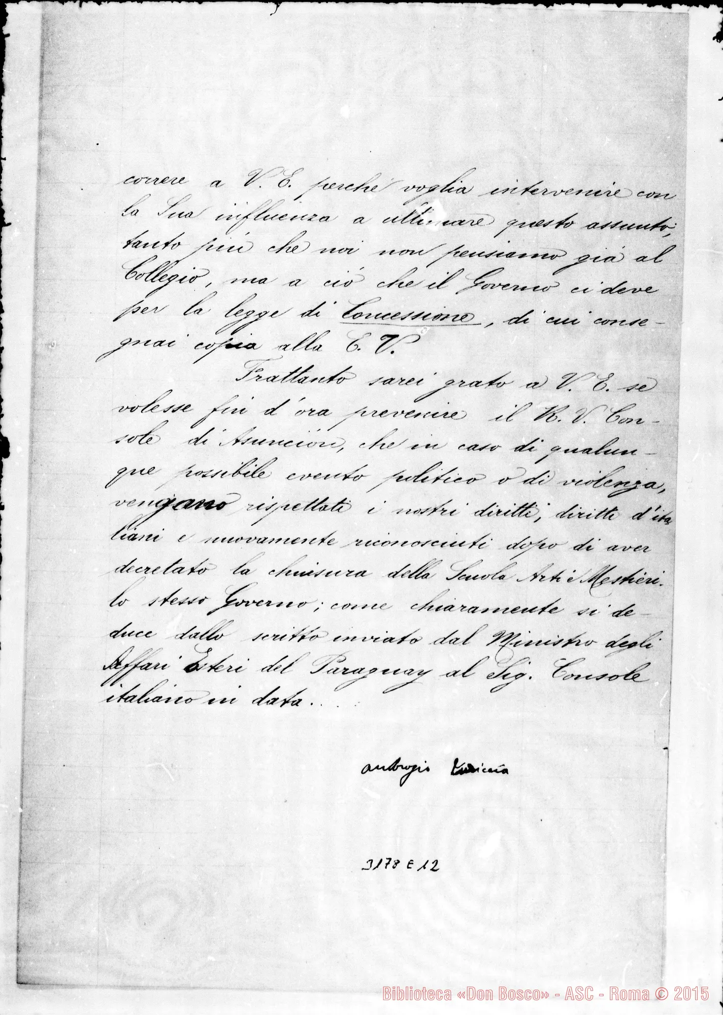 Fotogramma E 12 — Don Turriccia-Ill.mo Ministro. Asunción, 17-07-1903 Copia