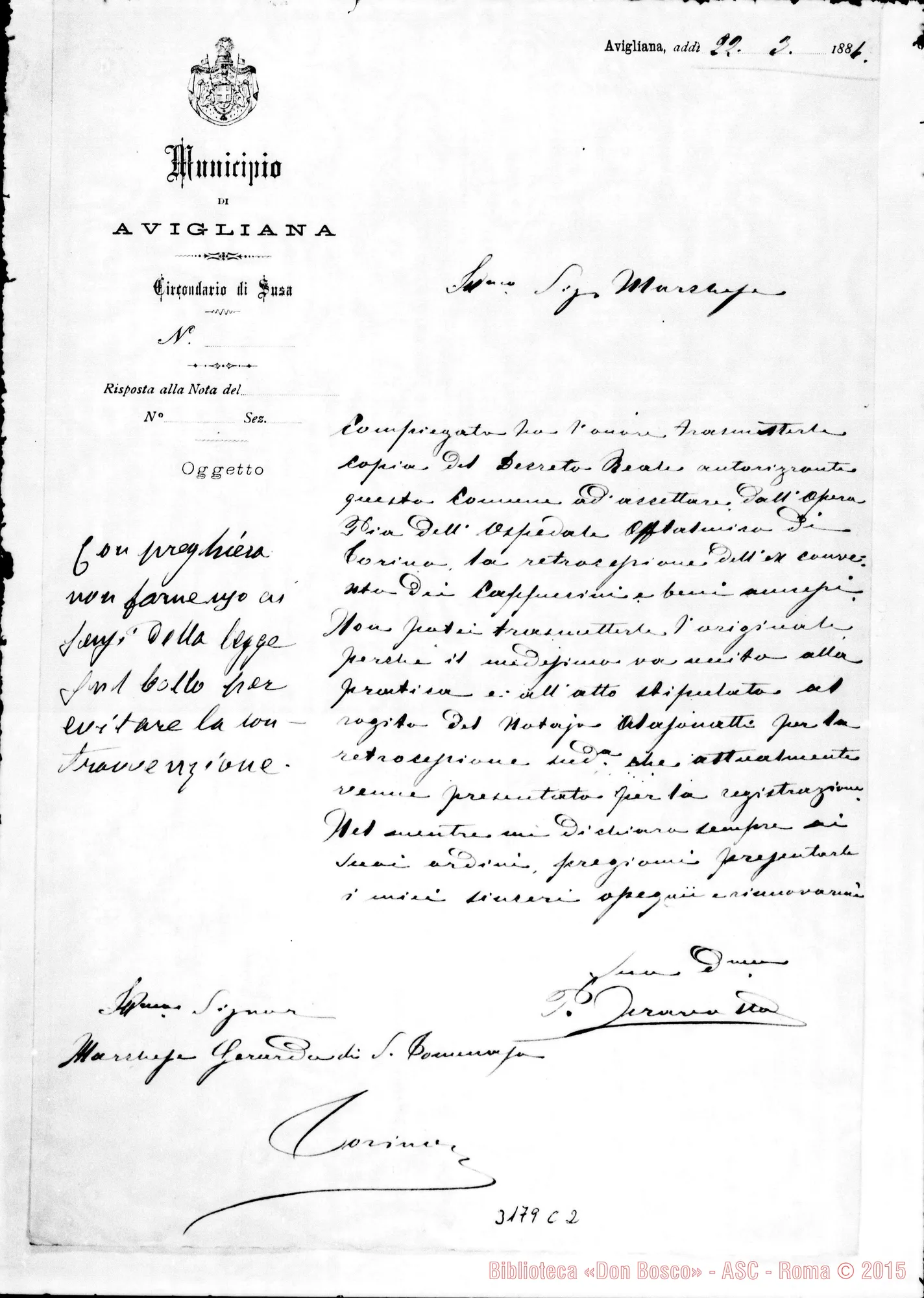 Fotogramma C 2 — Municipio di Avigliana-Marchese, il 22-03-1884