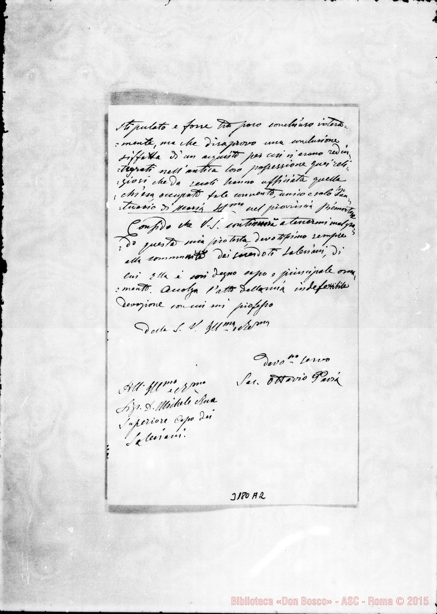 Fotogramma A 2 — Sac. Ottavio Pavia-Don Rua. Torino, 7-11-1892 Autogr. Rua