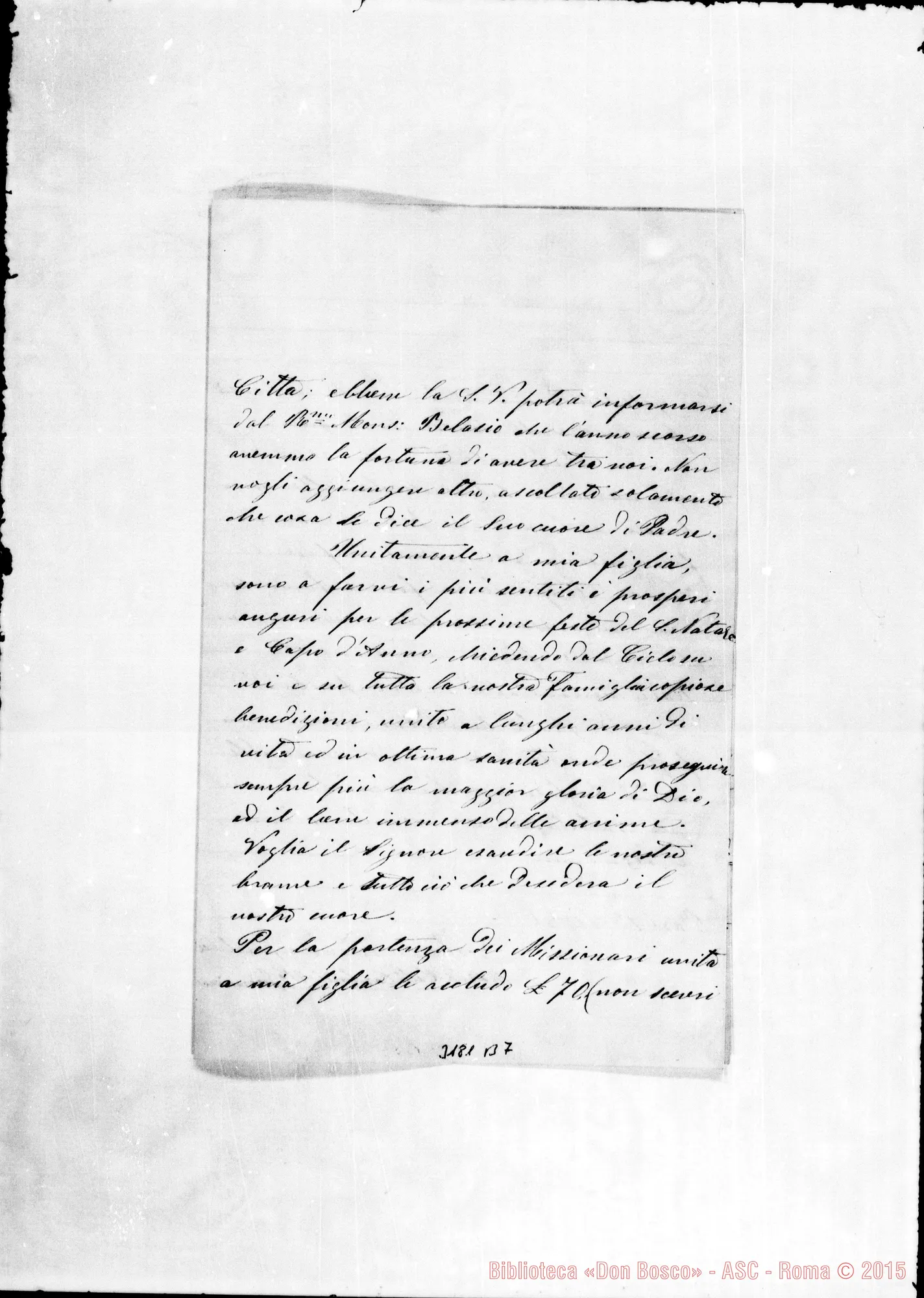 Fotogramma B 7 — Maria Calò Carducci-Don Bosco. Bari, 13-12-1881