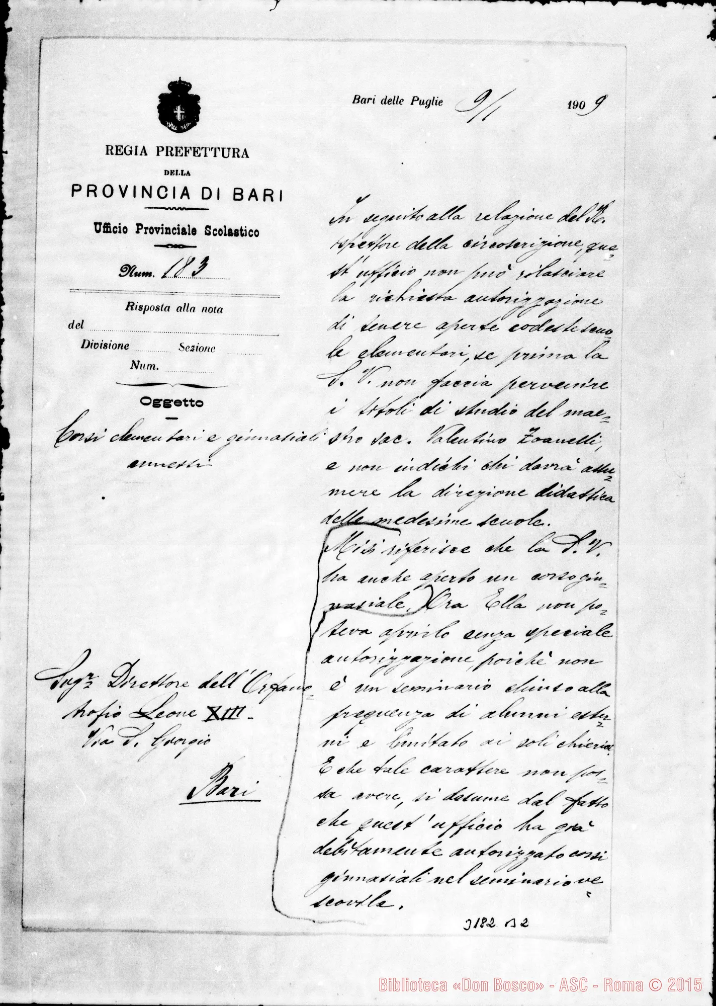 Fotogramma B 2 — Provveditori agli Studi-Direttore. Bari, 9-01-1909