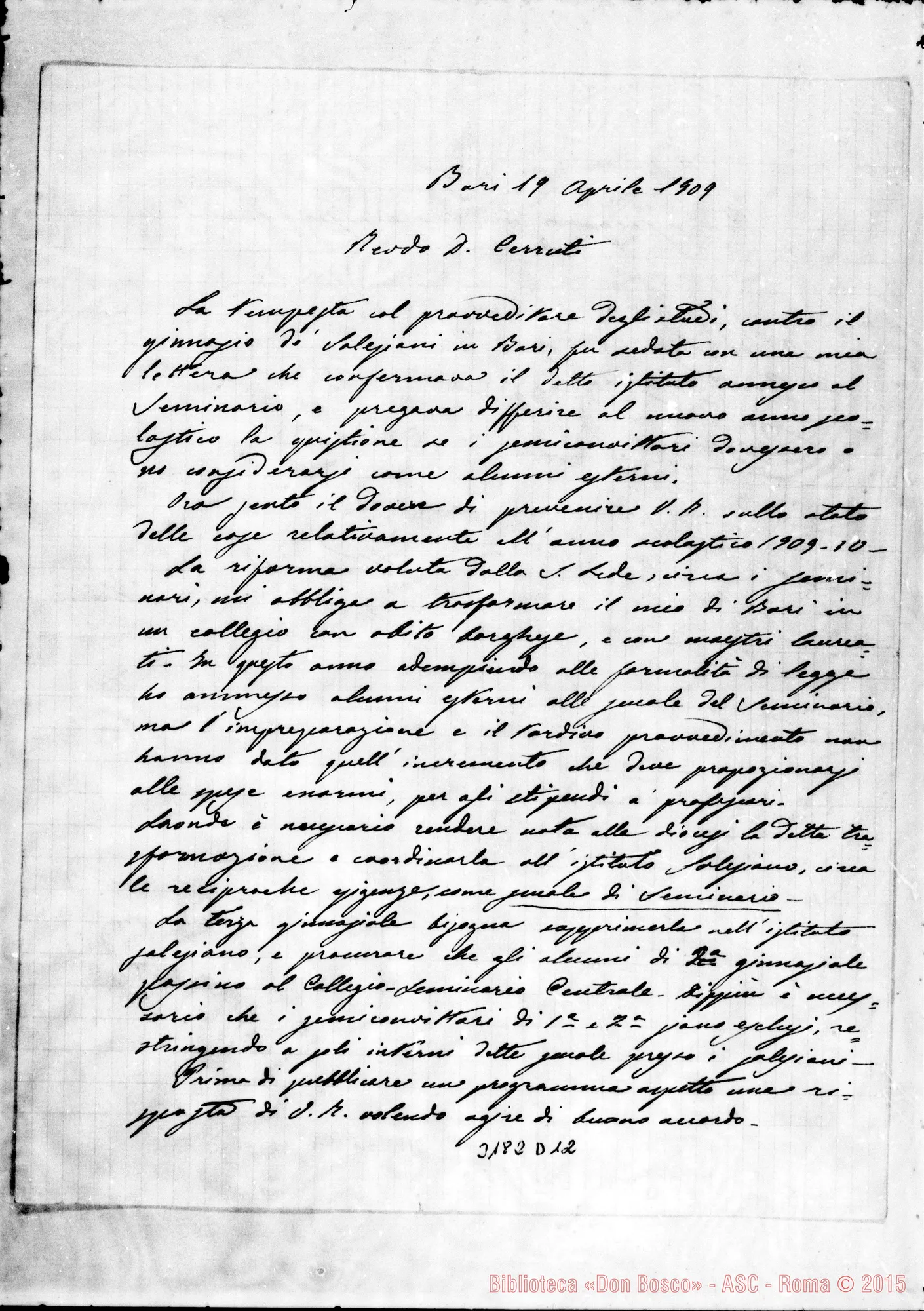 Fotogramma D 12 — Giulio Vaccaro, arciv.-Don Cerruti. Bari, 19-04-1909 Inclusa risposta