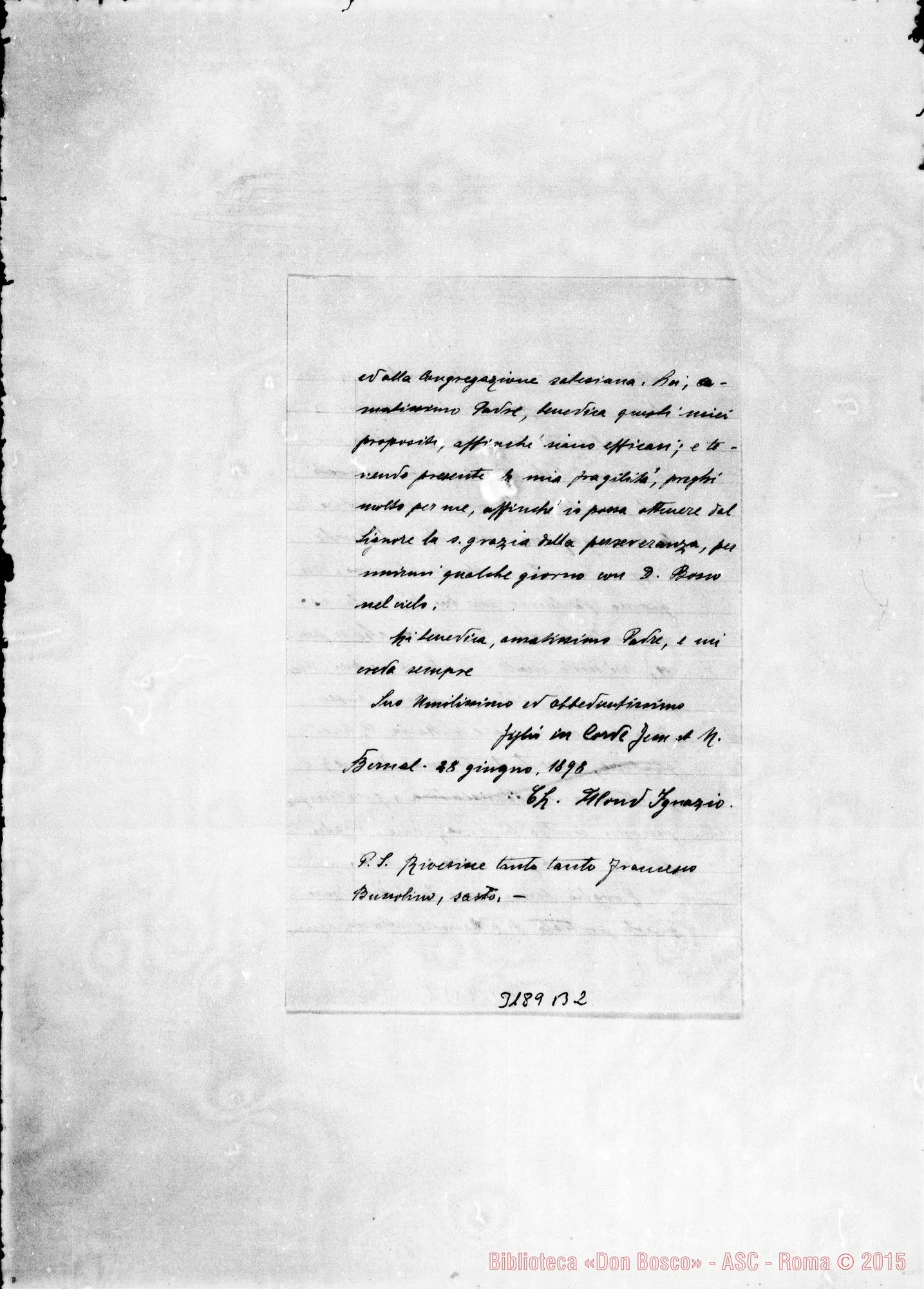 Fotogramma B 2 — Hlond Ignazio, ch.-Amatissimo Padre. Bernal, 28-06-1898
