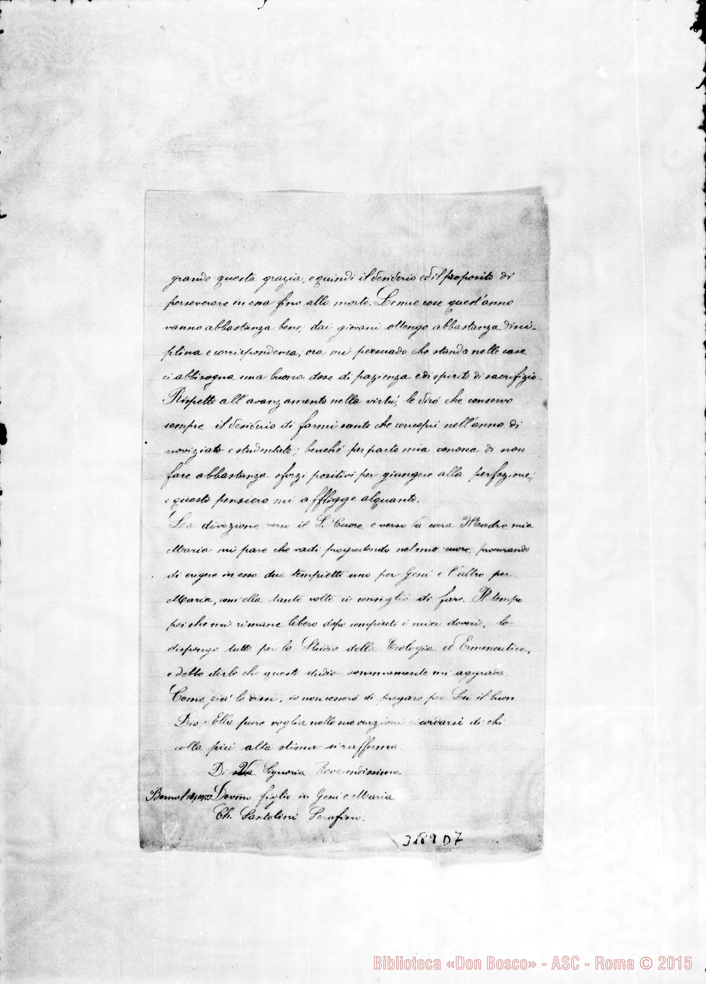 Fotogramma D 7 — Santolini Serafino, ch.-Amatissimo Padre. Senza data