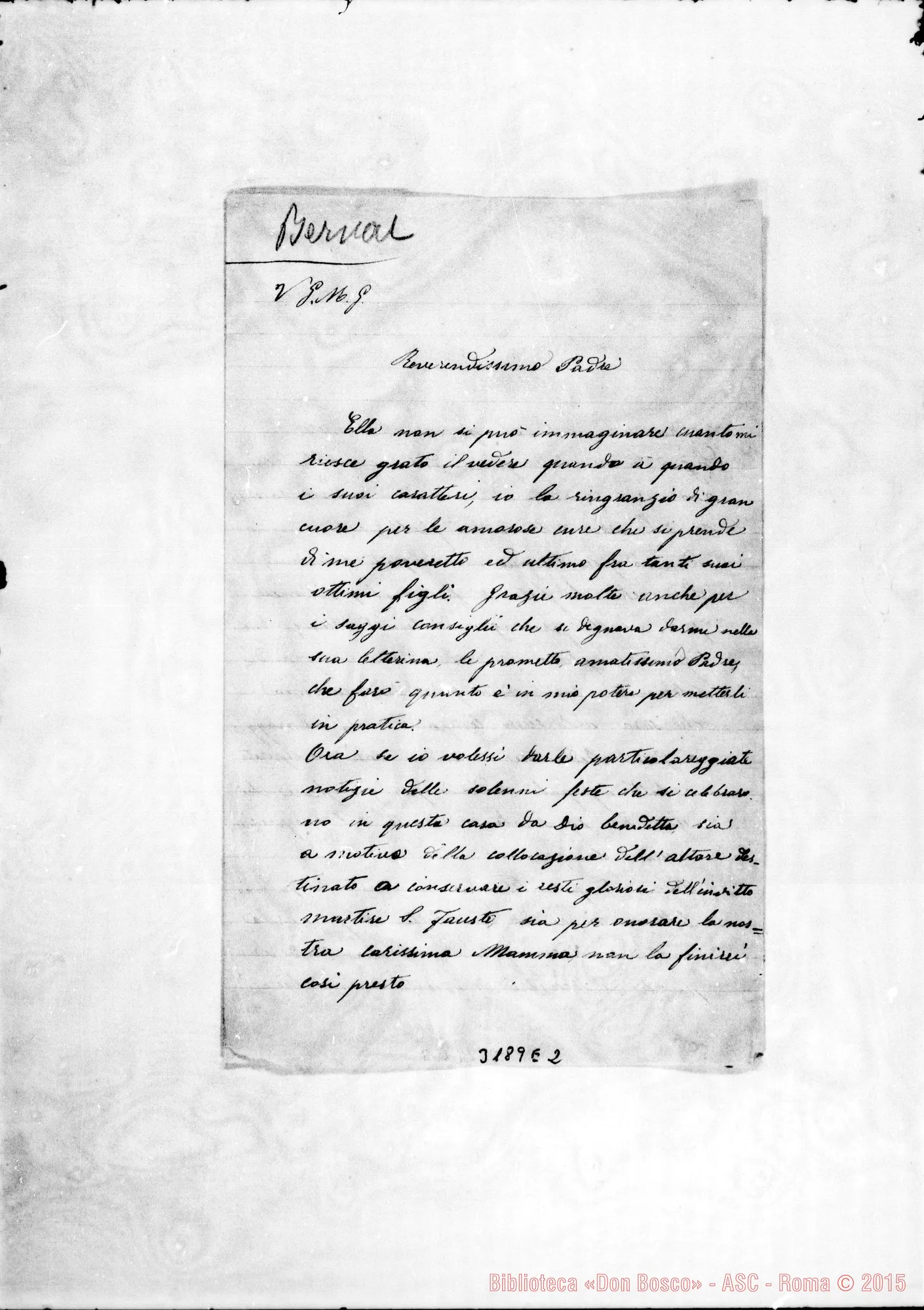Fotogramma E 2 — Doii Ernesto Giuliani-Rev.mo Padre. Bernal, 28-06-1899