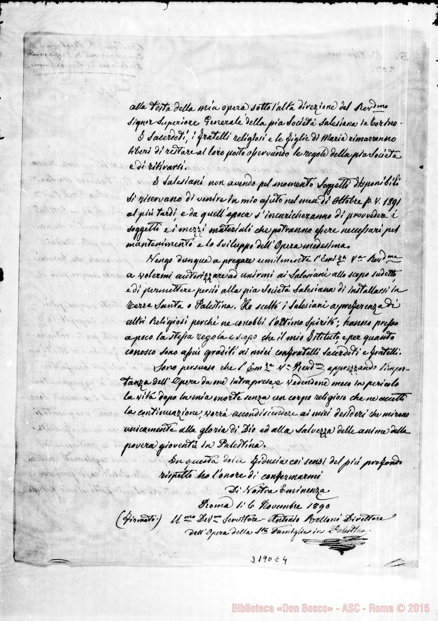 Fotogramma E 4 — Don Belloni-Piavi Lodovico, patriarca di Gerusalemme. Nov. 1890 Copia