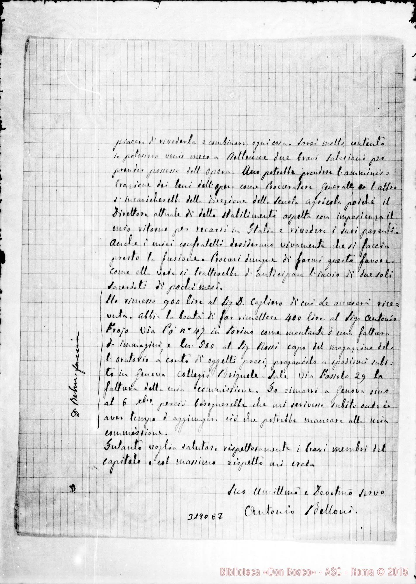 Fotogramma E 7 — Don Belloni-Don Rua. Roma, 26-11-1890 Autogr. Rua