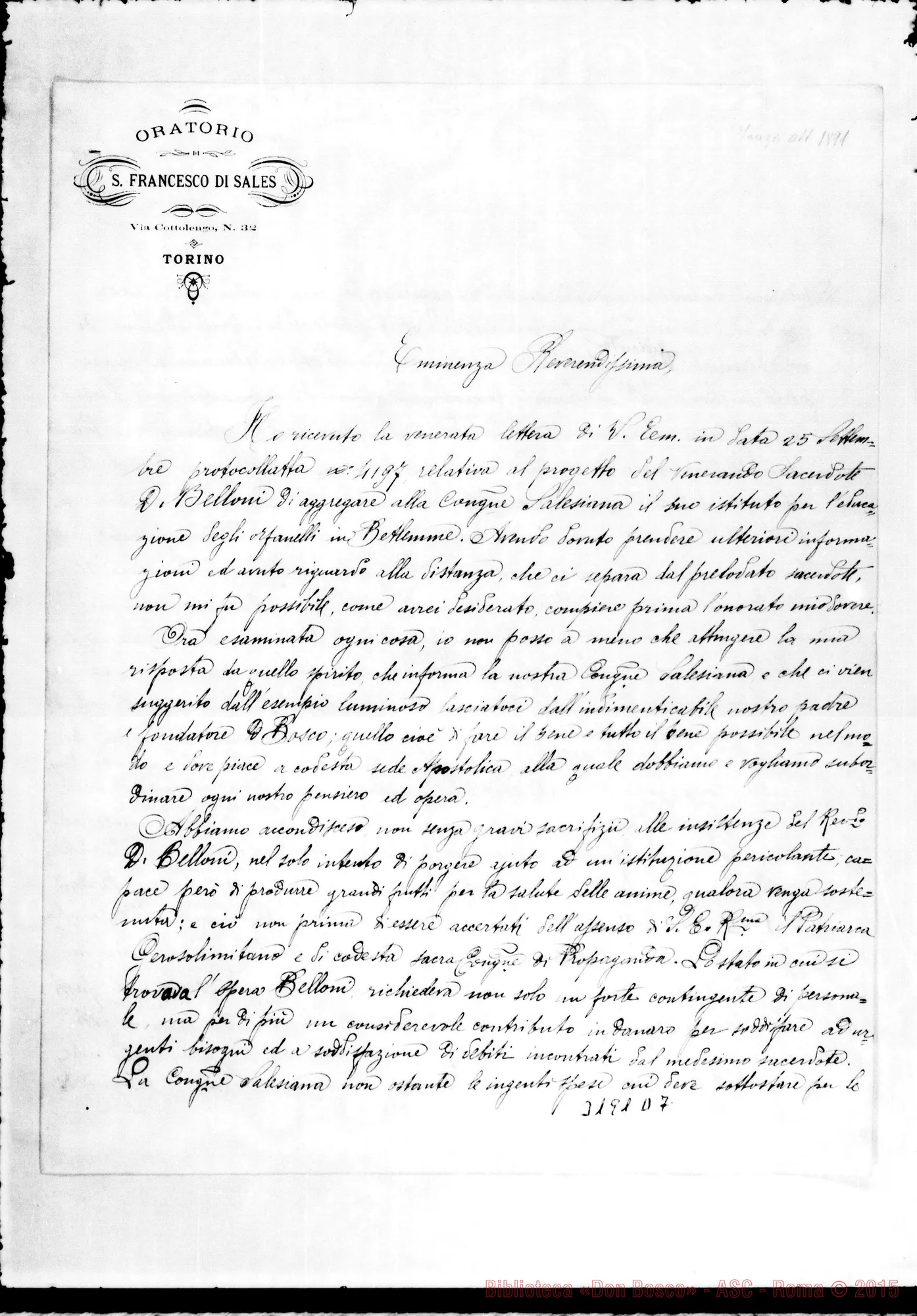 Fotogramma D 7 — Altra bella copia, con firma autogr, Rua. Ott. 1891