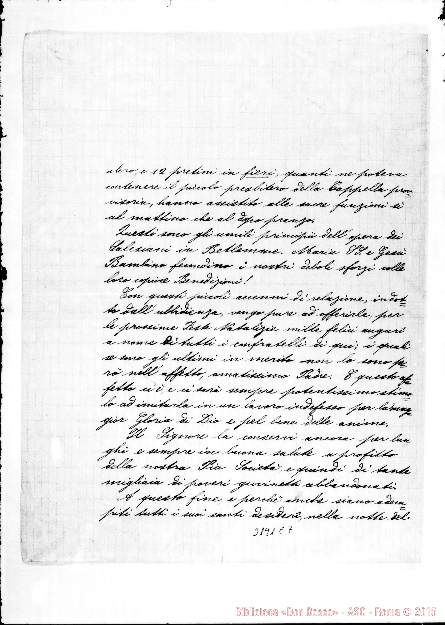 Fotogramma E 7 — Pompignoli Giuseppe, ch.-Don Rua. Betlemme, 08-12-1891 Autogr. Rua