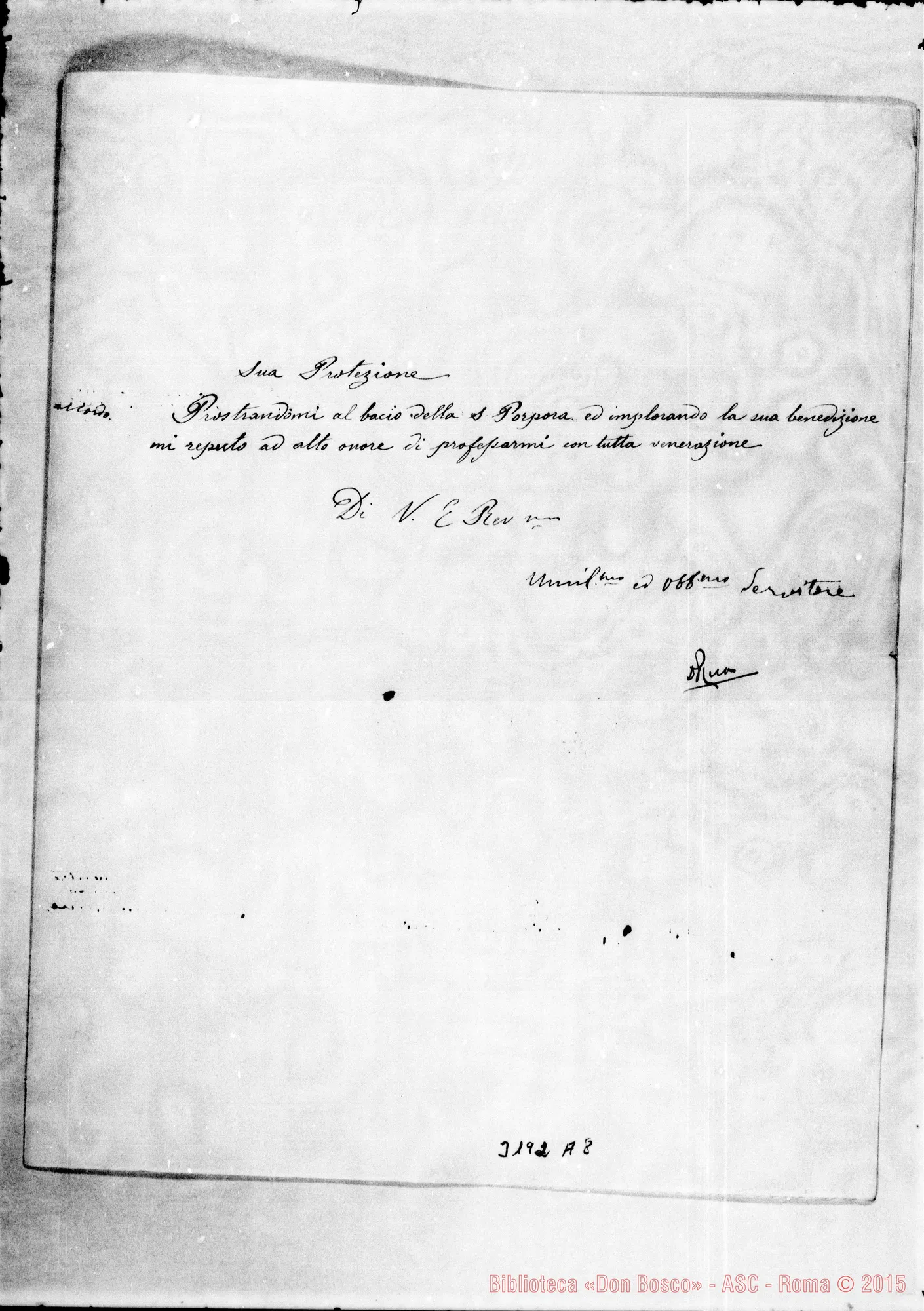 Fotogramma A 8 — Don Rua-Card. Ledóchowski. Minuta ms. con correz. autogr. Rua, 31-03-1892