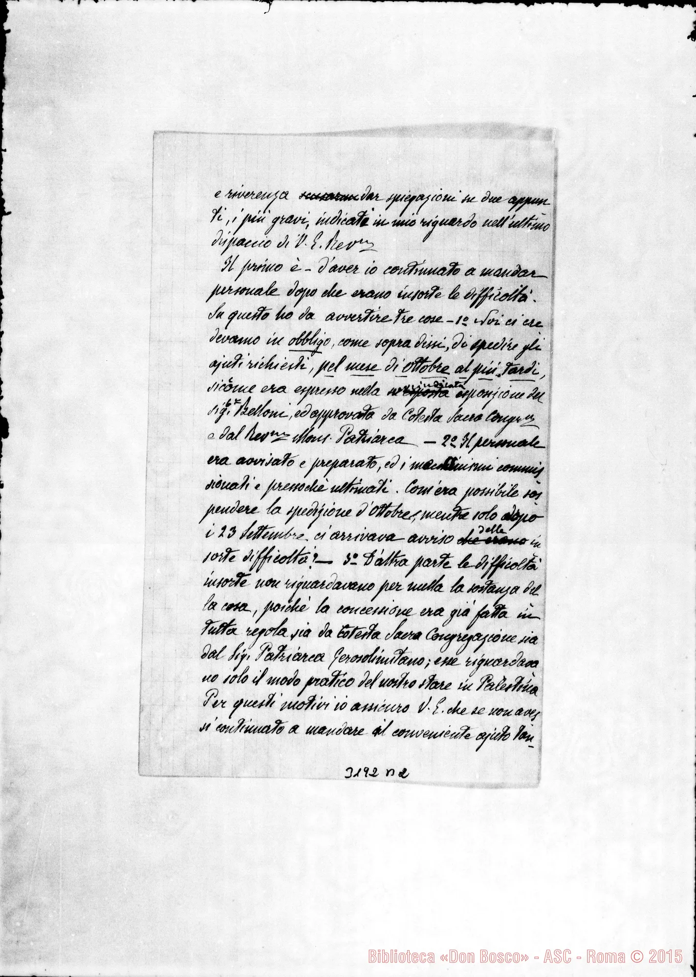 Fotogramma B 2 — Don Rua: altra risposta alla lett. del Card. Ms. con autogr. Rua. Nizza, 6-04-1892