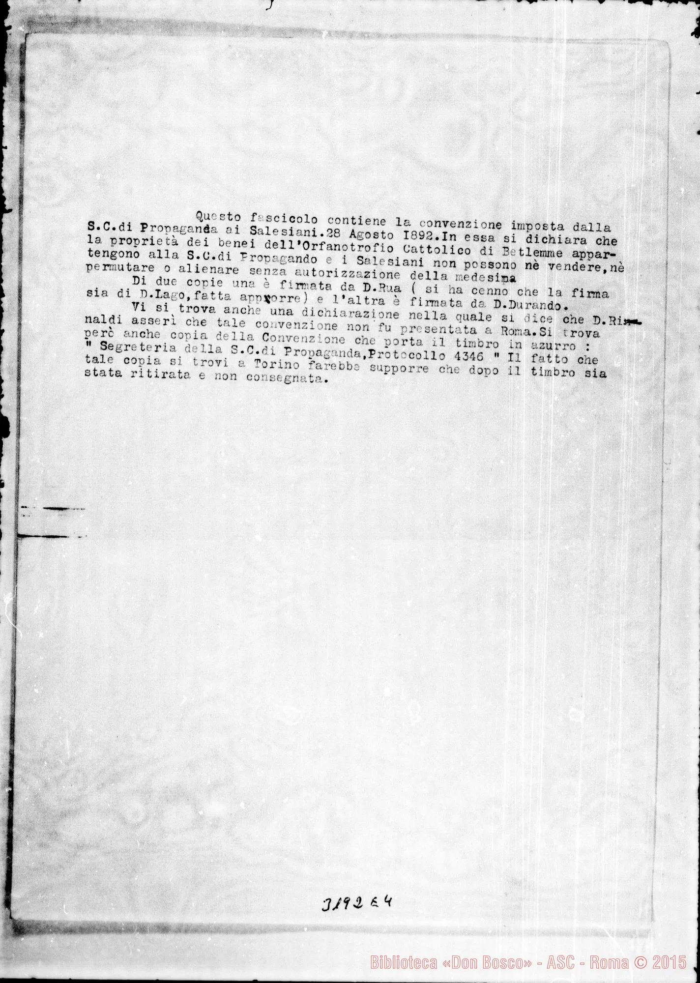 Fotogramma E 4 — Nota dattiloscritta