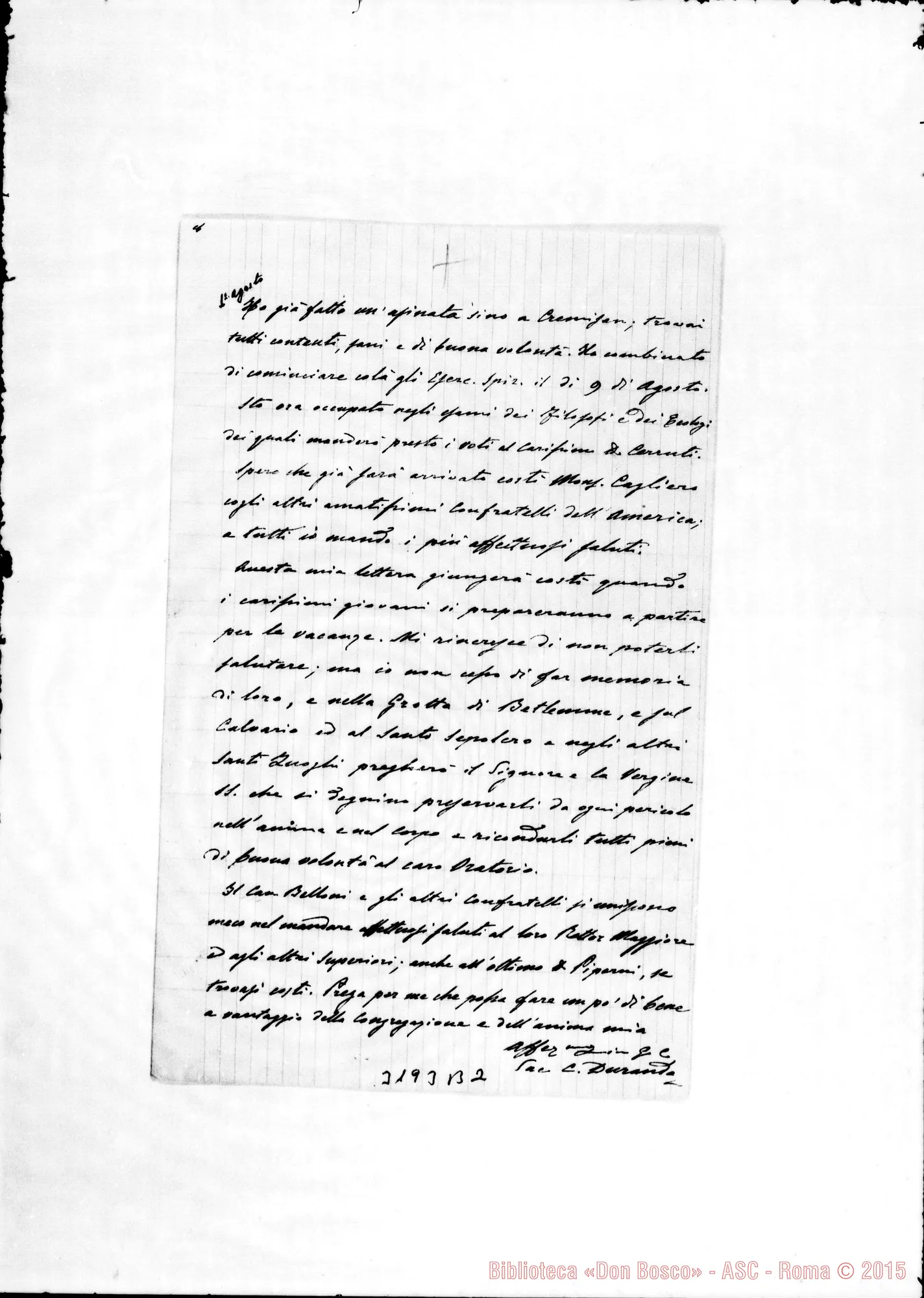 Fotogramma B 2 — Don Durando: lettera senza intestazione: manca l’inizio.