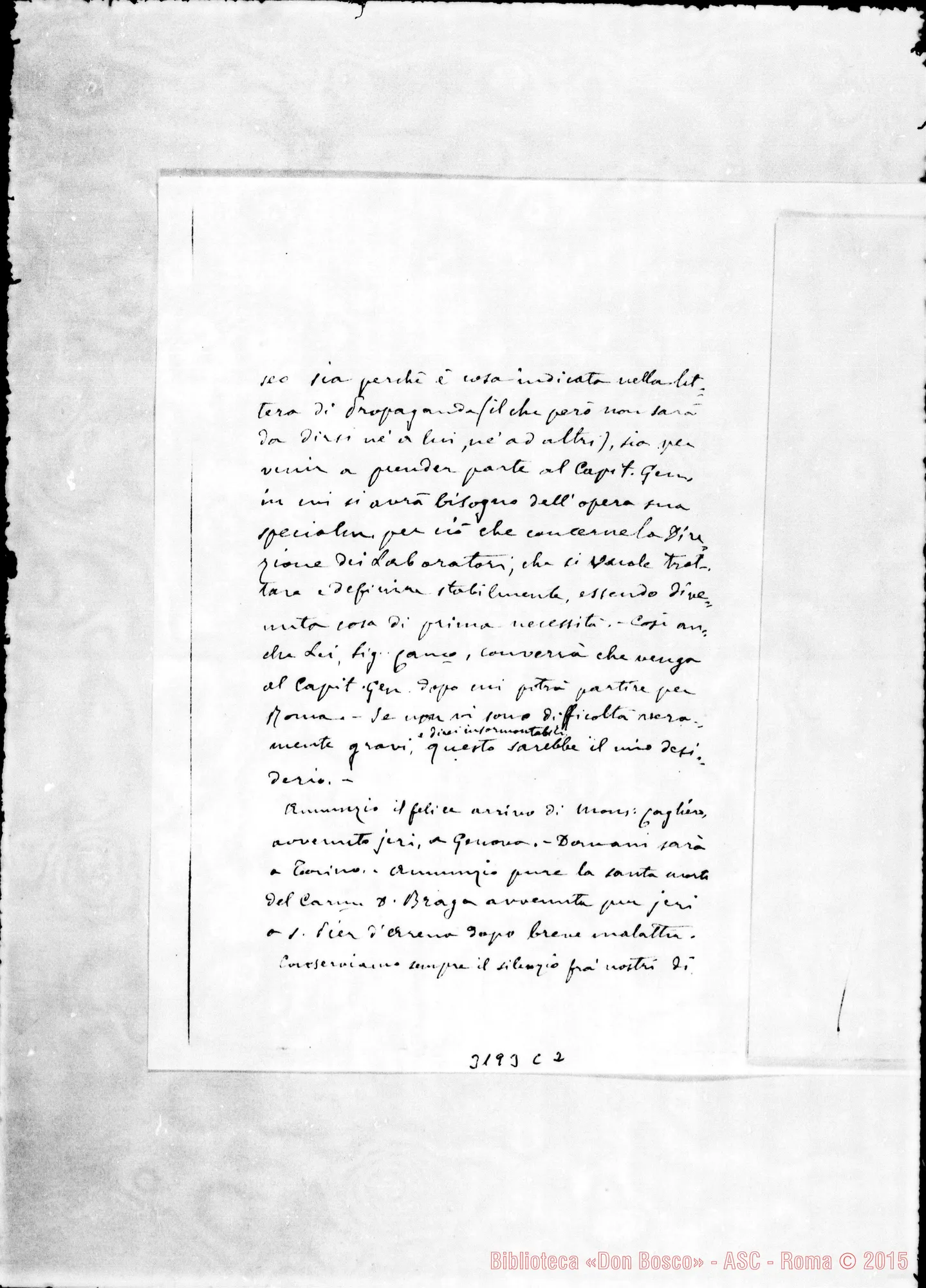 Fotogramma C 2 — Don Rua-Don Belloni E Don Durando. Ms. autogr. Rua Torino, 7-08-1892