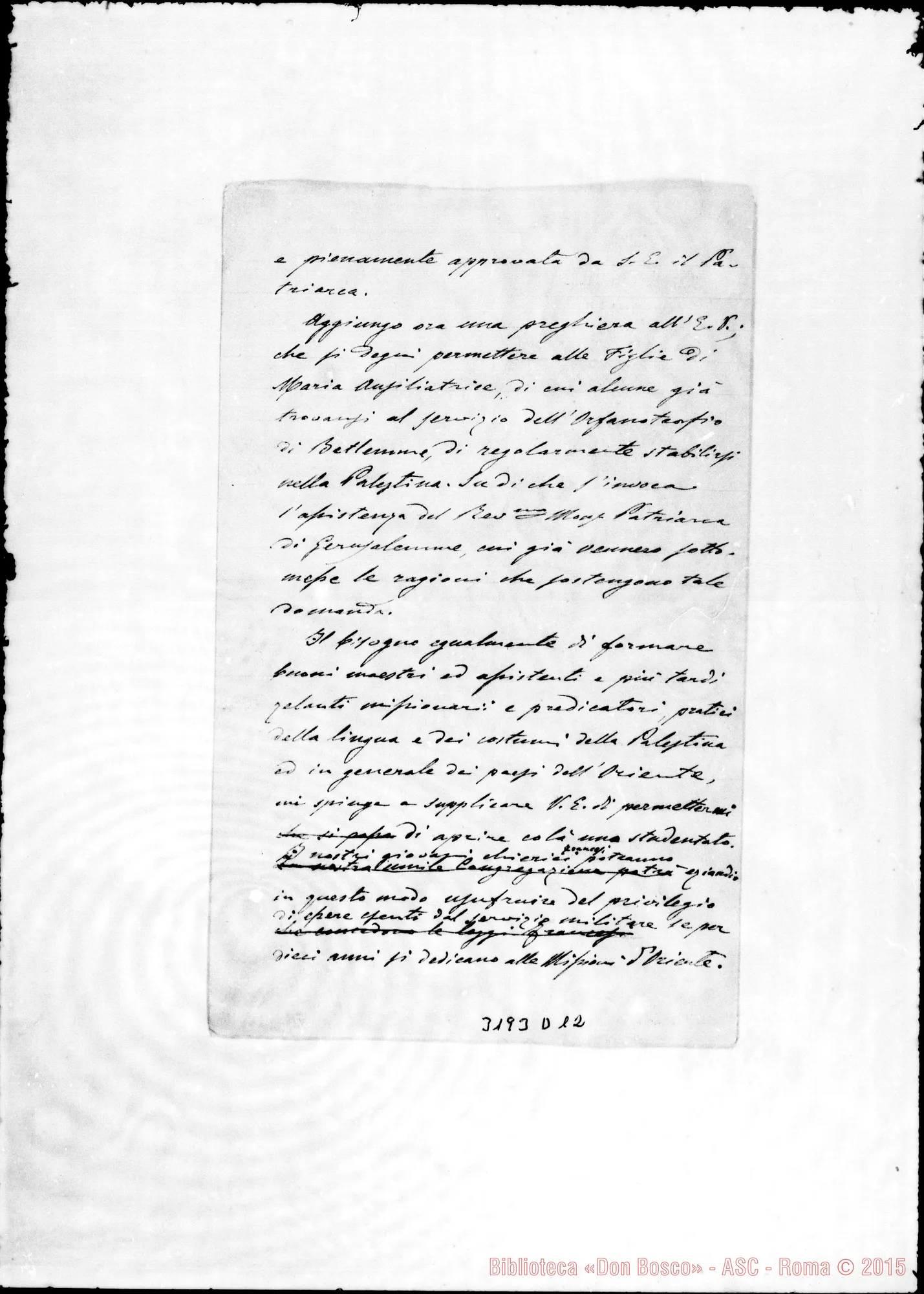 Fotogramma D 12 — Don Rua-Card. Pref. Prop. Fide. Minuta con autogr. Rua, il 10-10-1892