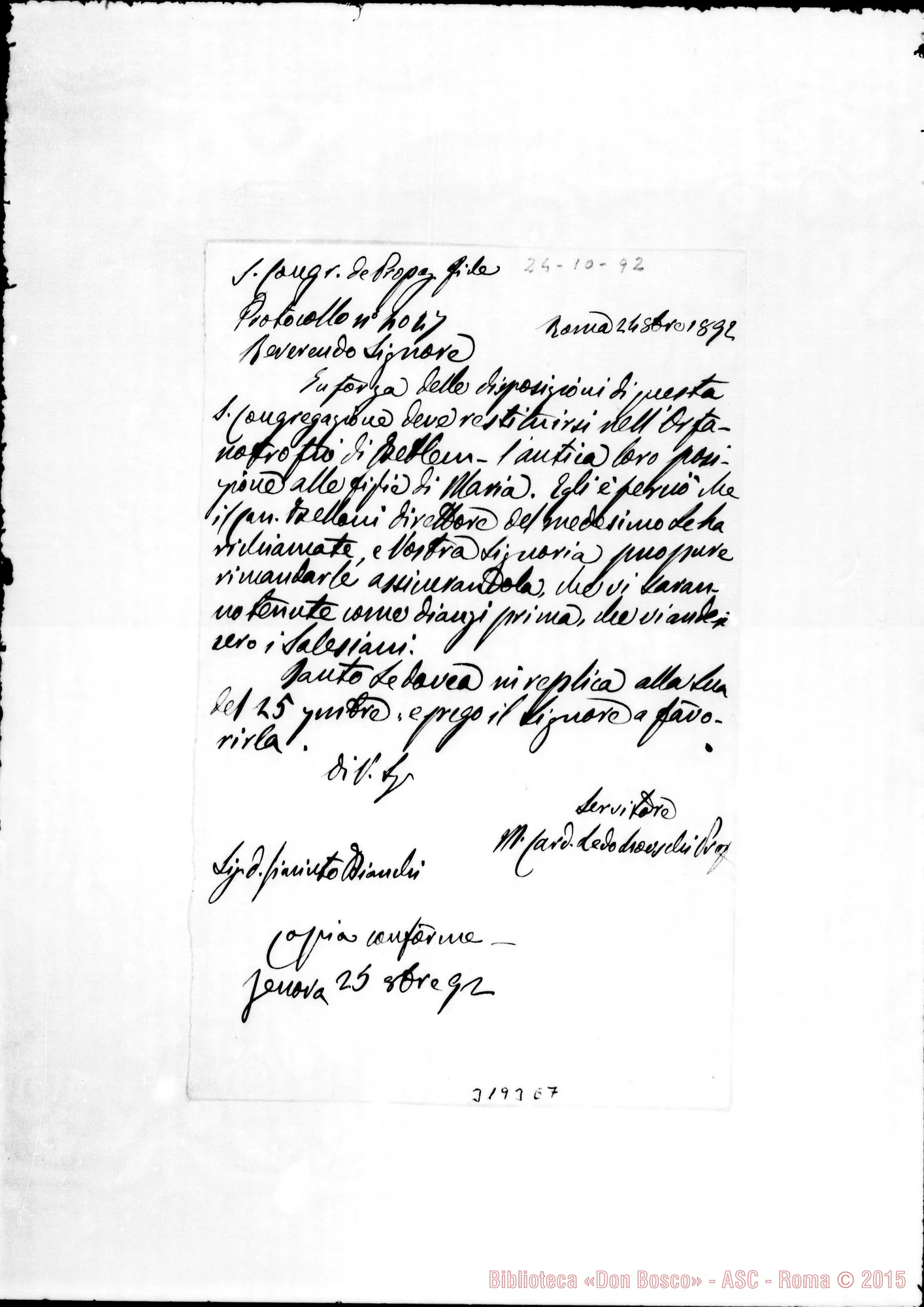Fotogramma E 7 — Card. Ledóchowski-Don Giacinto Bianchi. Copia, il 24-10-1892