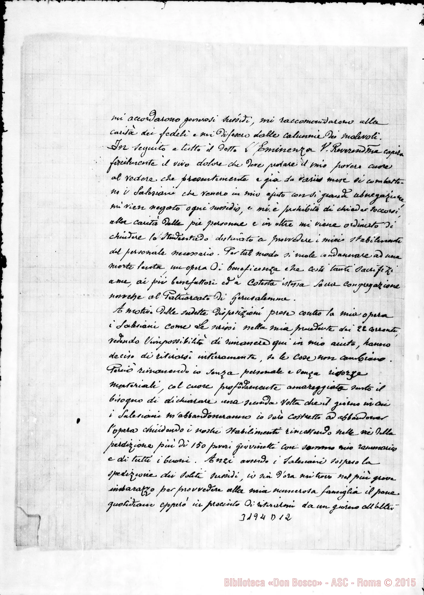 Fotogramma D 12 — Don Belloni-Card. Ledóchowski. Betlemme, 29-11-1892 Copia Autogr. Rua