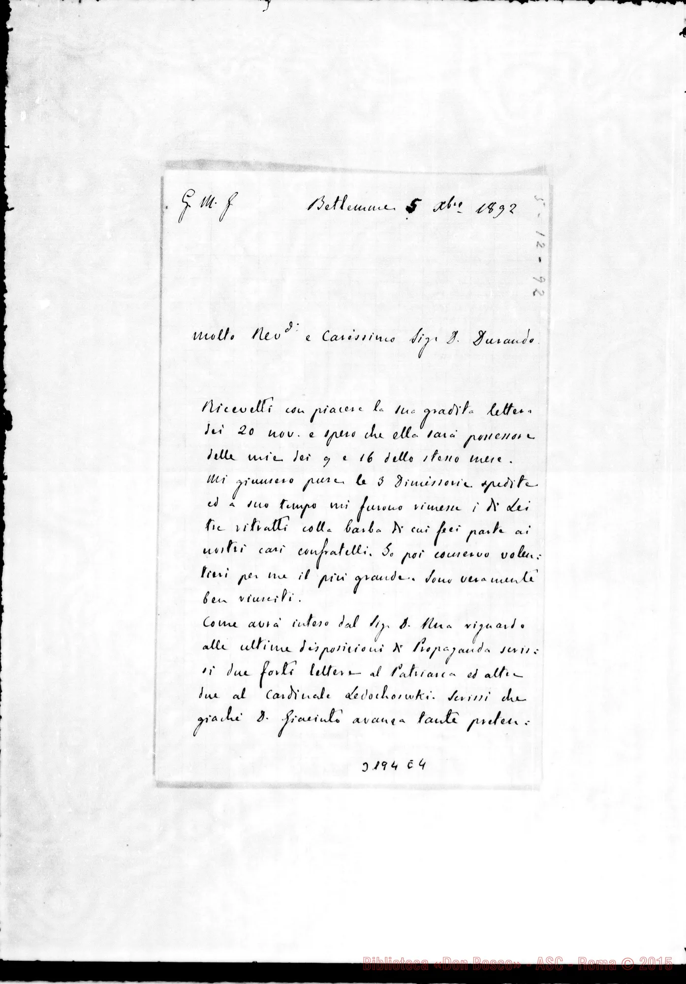 Fotogramma E 4 — Don Belloni-Don Durando. Betlemme, 5-12-1892