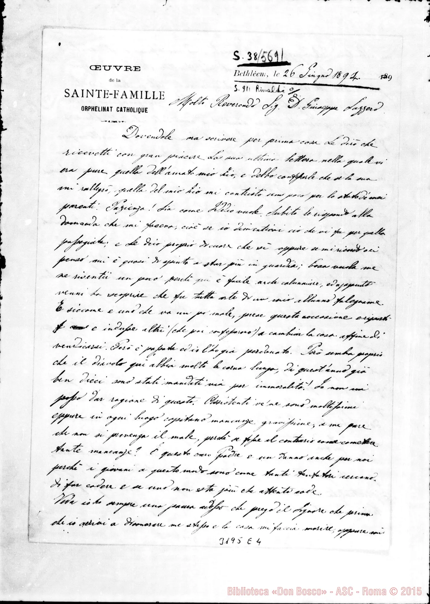 Fotogramma E 4 — Don Angelo Borinida-Don Lazzero. Betlemme, 26-06-1894