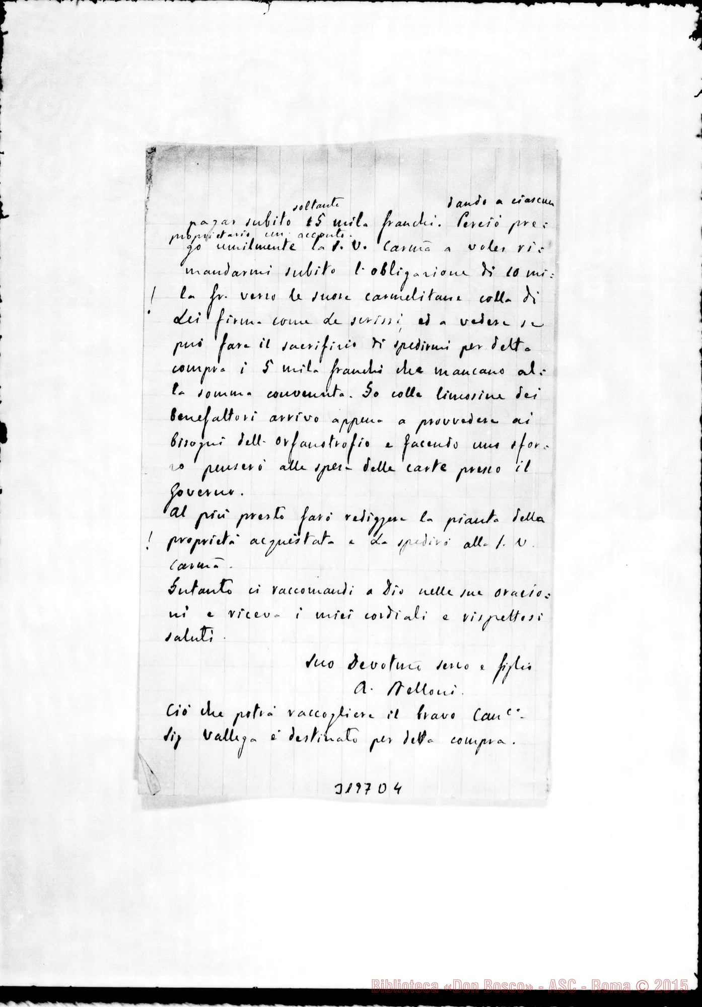 Fotogramma D 4 — Don Belloni-Don Rua. Betlemme, 16-05-1897 Autogr. Rua