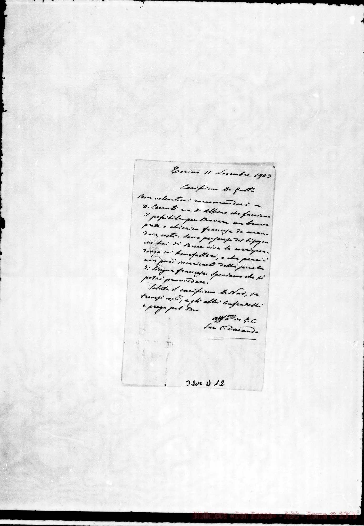 Fotogramma D 12 — Don Durando-Don Gatti. Torino, 11-11-1903