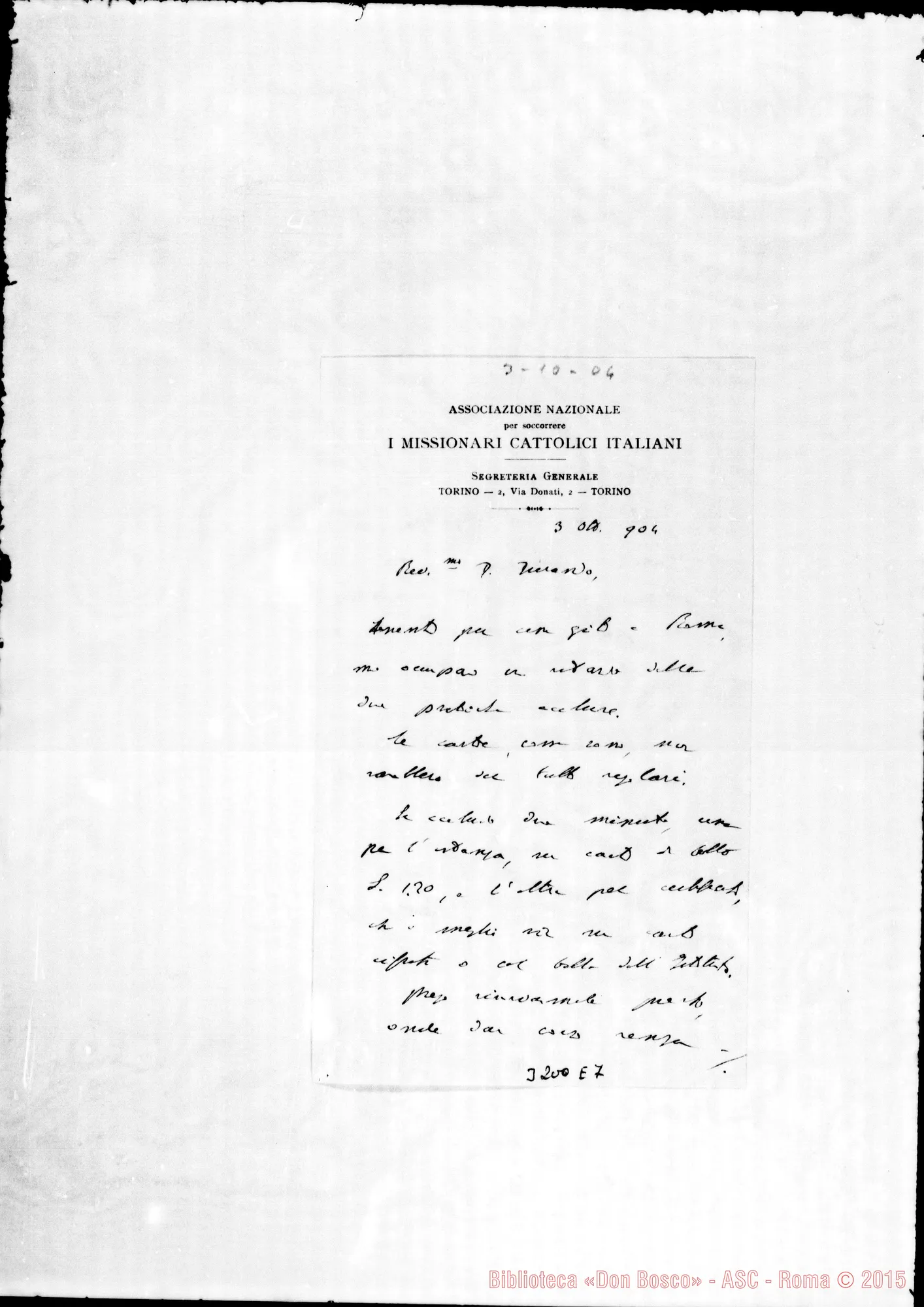 Fotogramma E 7 — Don Schiaparelli-Don Durando. Torino, 3-10-1904