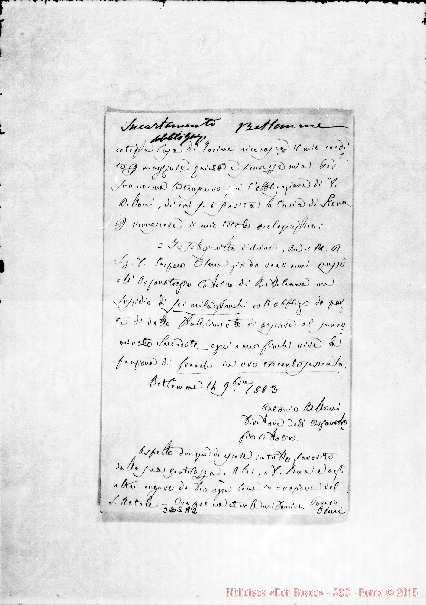 Fotogramma A 2 — Don Belloni-Don Rua. Betlemme, 14-11-1883