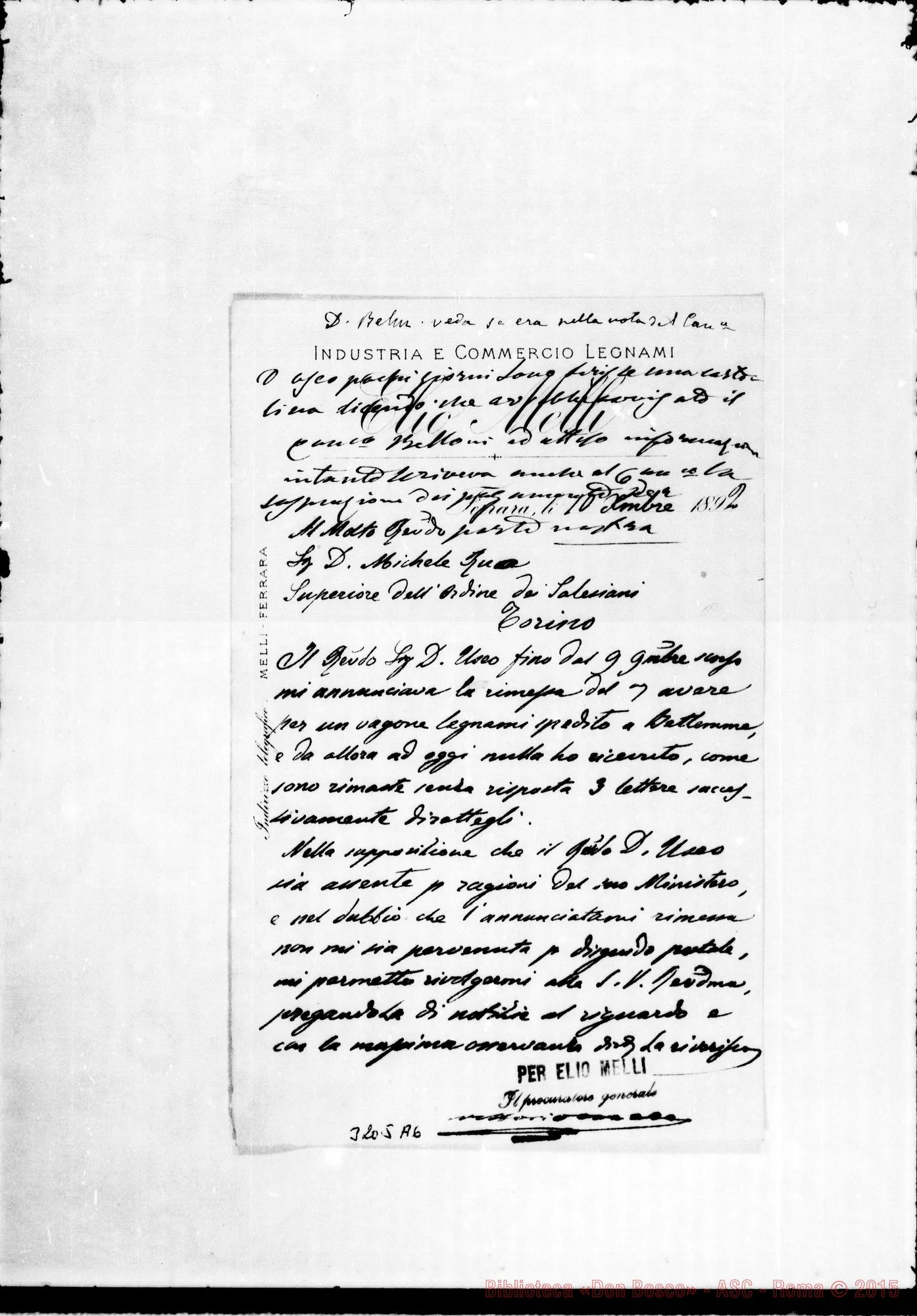 Fotogramma A 6 — Elio Melli-Don Rua. Ferrara, 10-12-1892 Autogr. Rua
