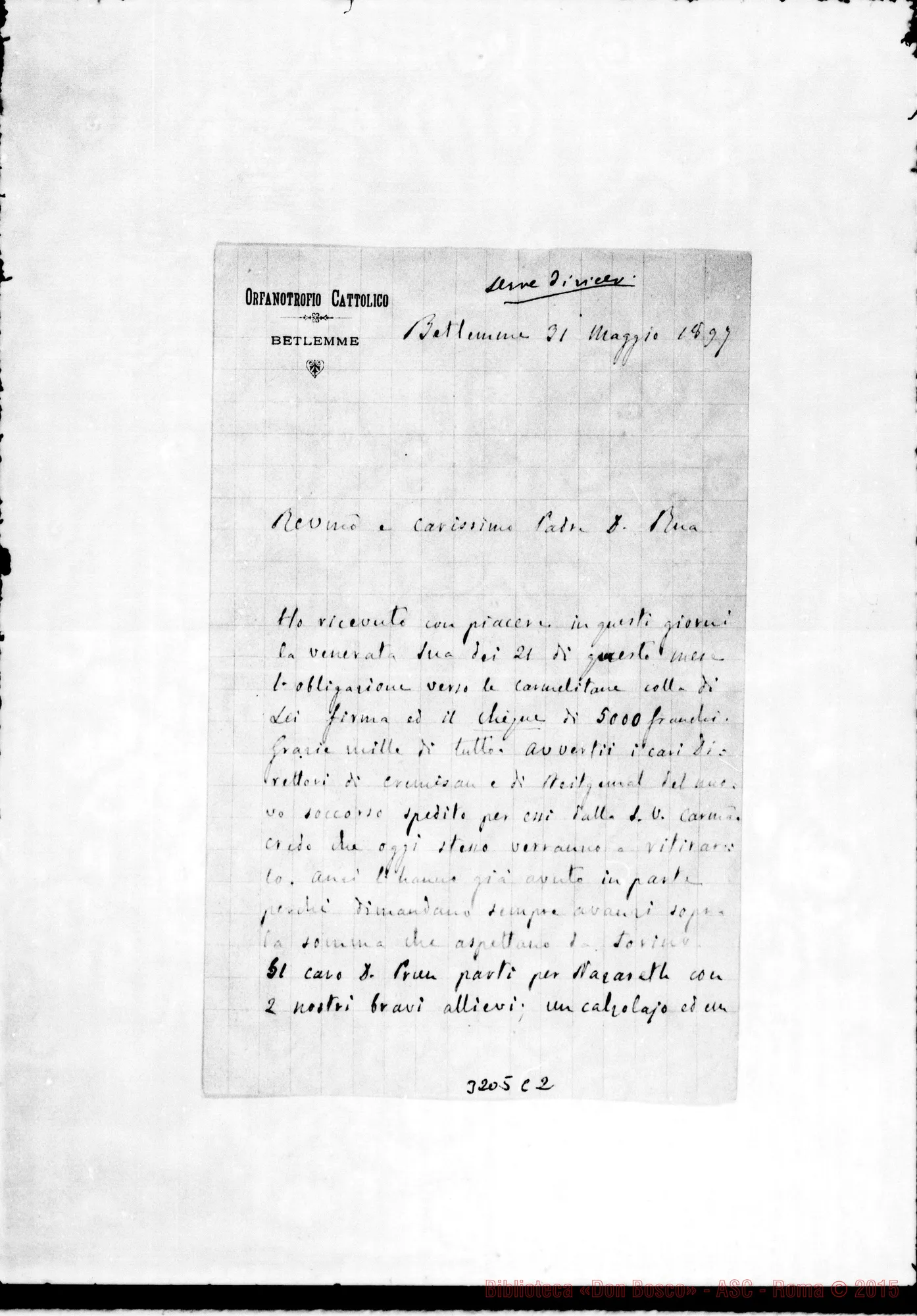 Fotogramma C 2 — Don Belloni-Don Rua. Betlemme, 31-05-1897 Autogr. Rua