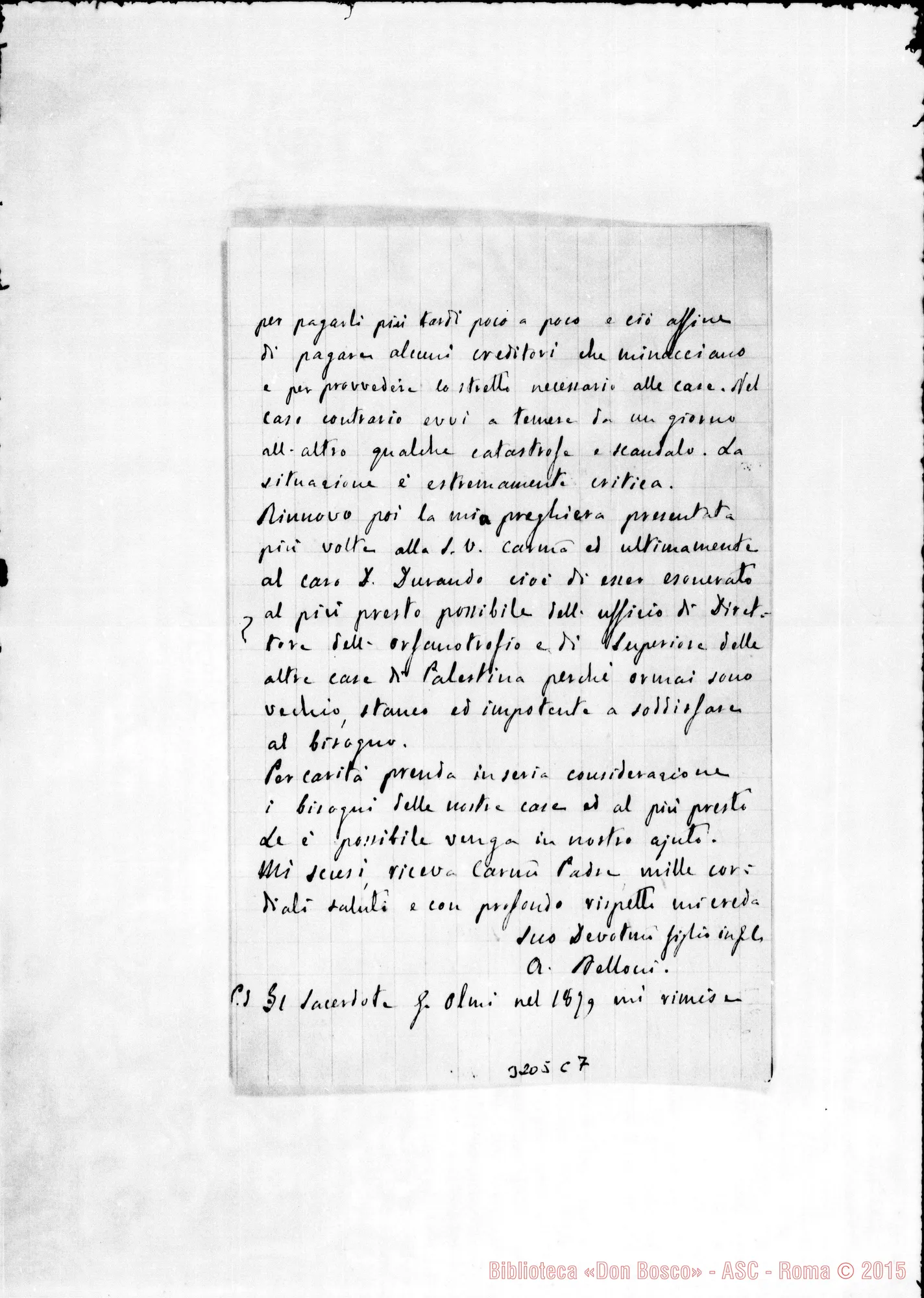 Fotogramma C 7 — Don Belloni-Don Rua. Betlemme, 4-12-1897 Autogr. Rua