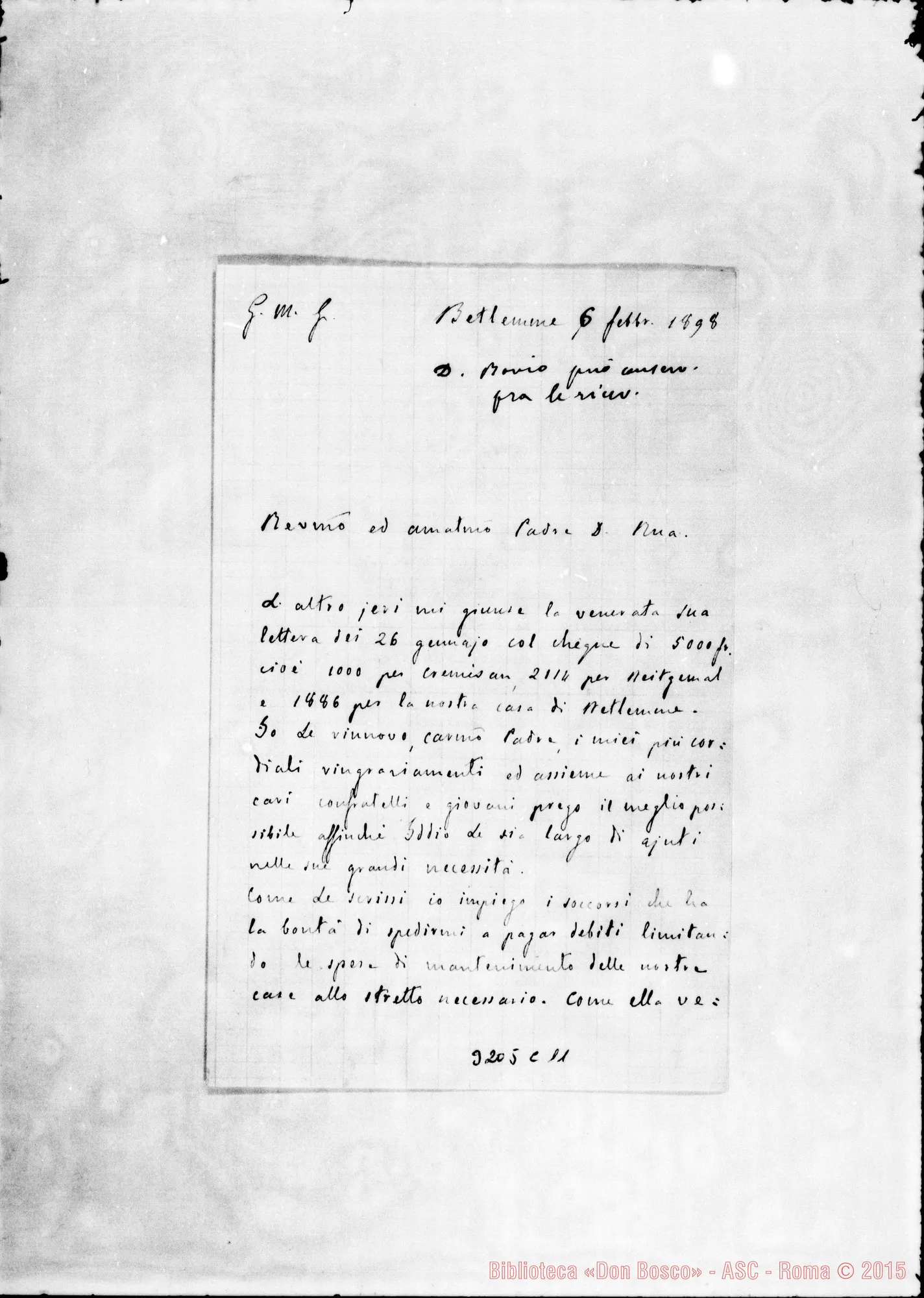 Fotogramma C 11 — Don Belloni-Don Rua. Betlemme, 6-02-1898 Autogr. Rua