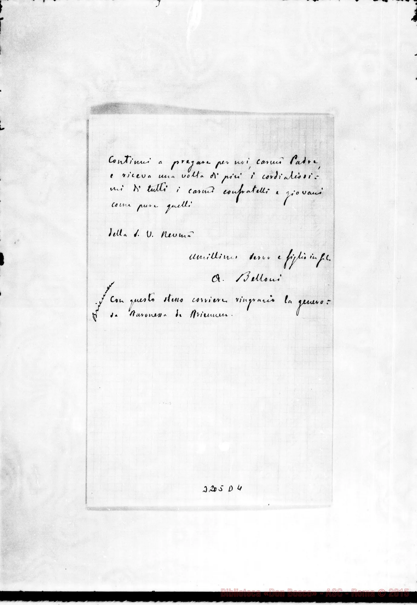 Fotogramma D 4 — Don Belloni-Don Rua. Betlemme, 19-02-1898 Autogr. Rua