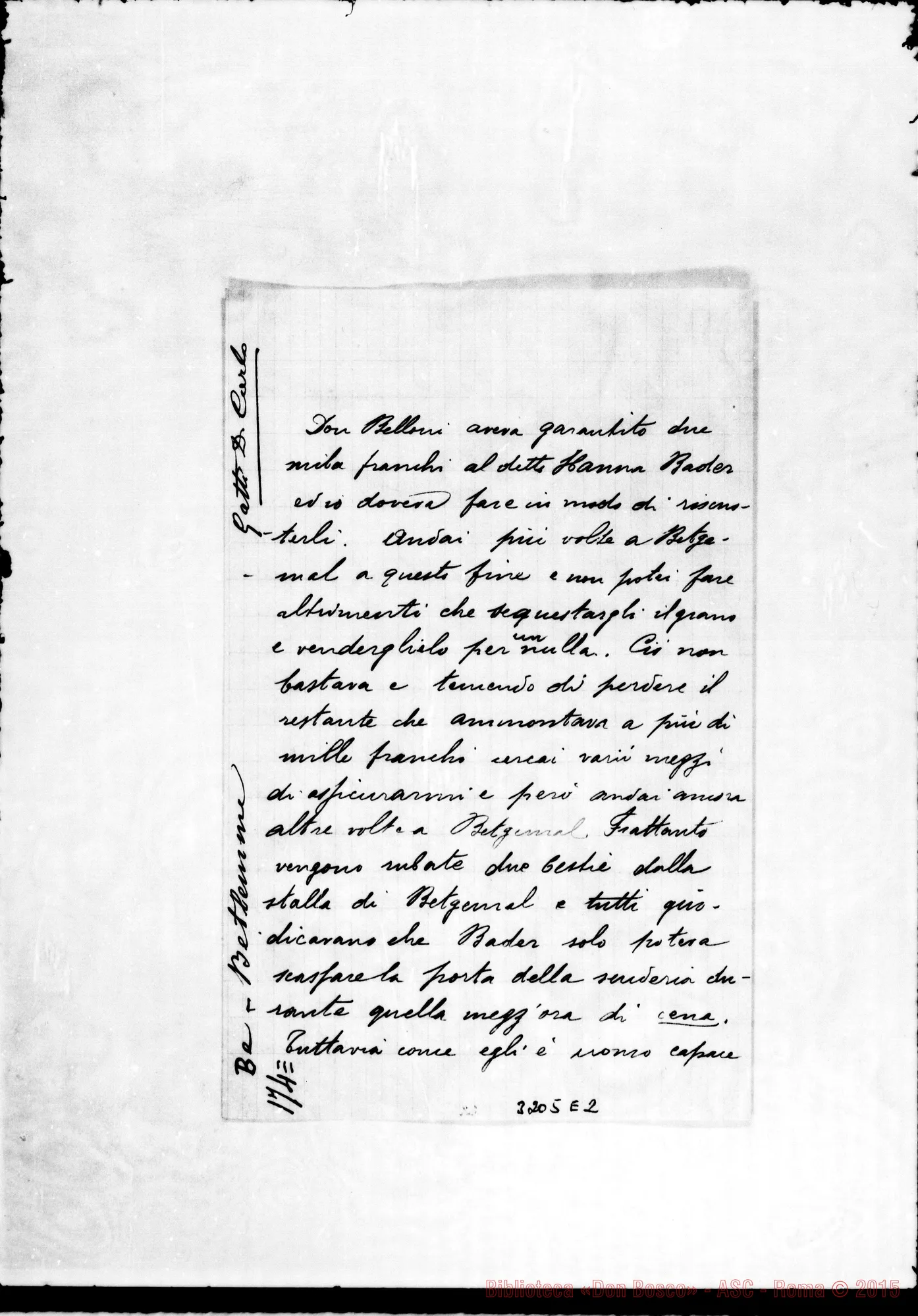Fotogramma E 2 — Don Carlo Gatti-Don Belmonte. Betlemme, 21-02-1901 Autogr. Rua