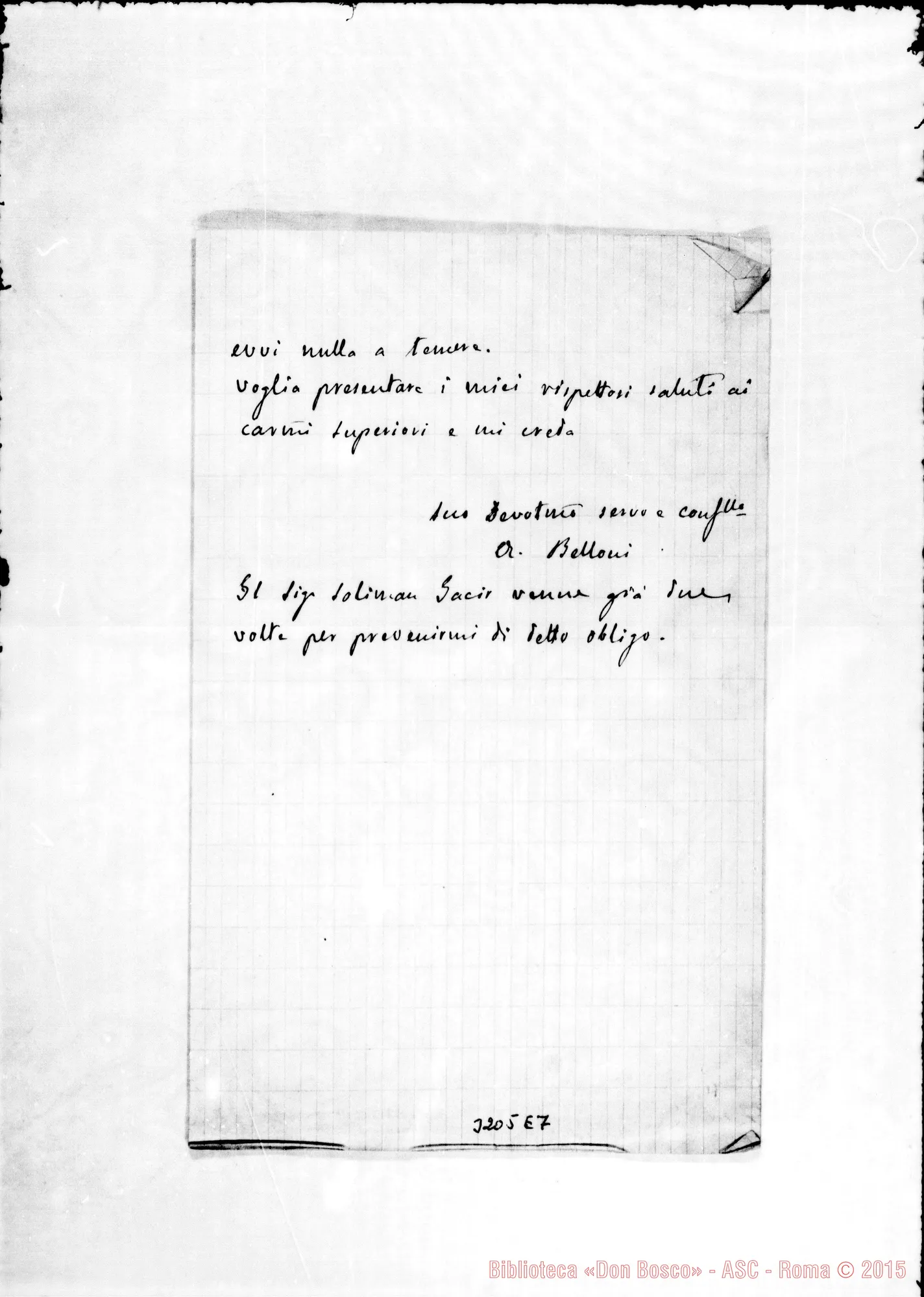 Fotogramma E 7 — Don Belloni-Don Rinaldi. Betlemme, 30-09-1901 Autogr. Rinaldi