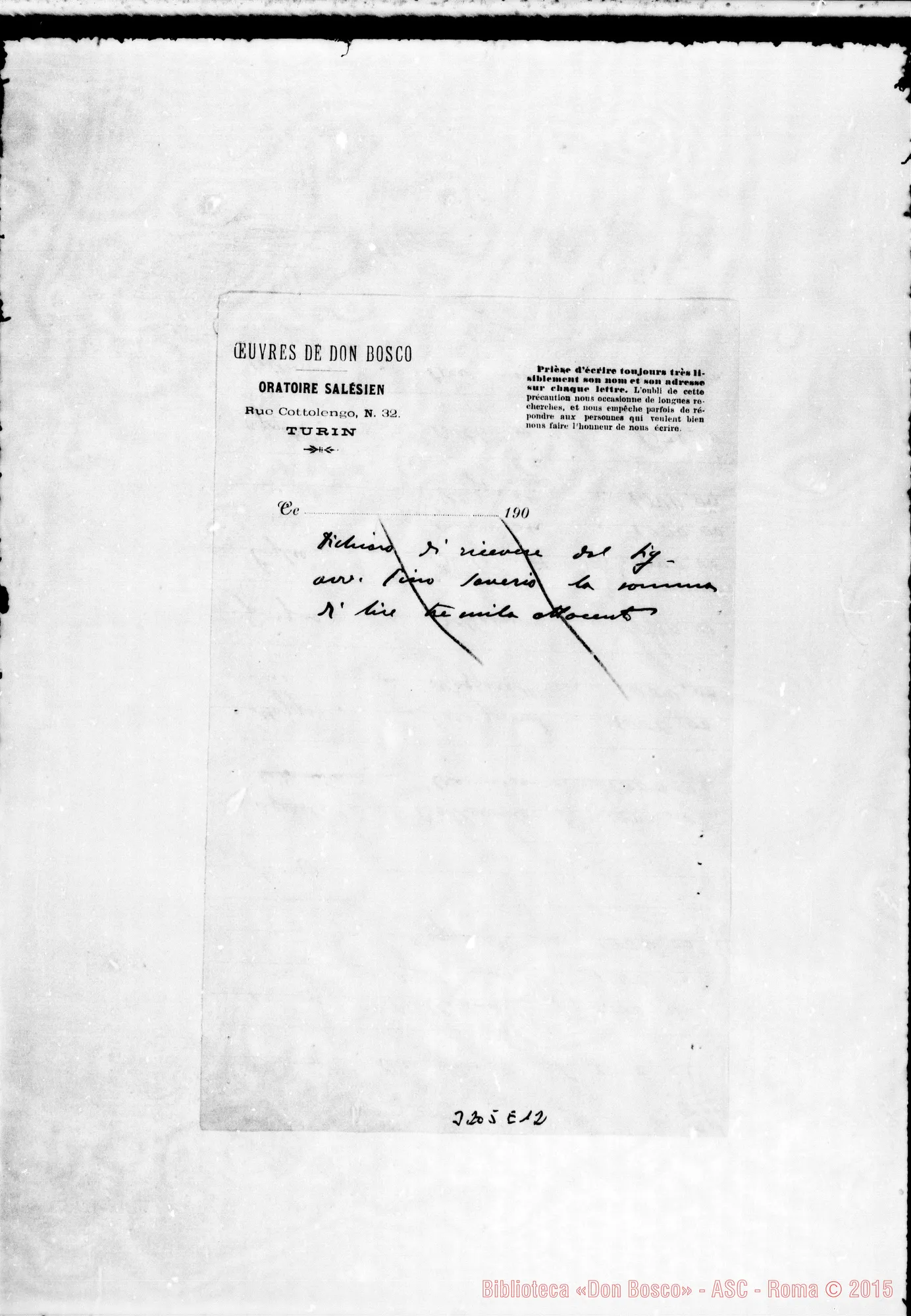 Fotogramma E 12 — Don Rinaldi-Don Belloni. Torino, 14-01-1902 Autografi Rinaldi