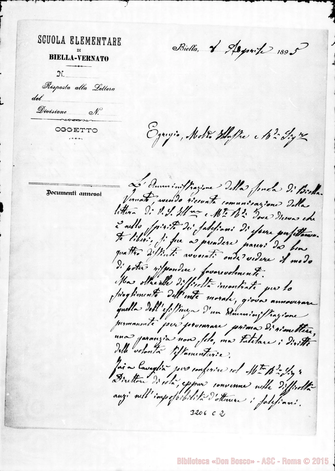 Fotogramma C 2 — Ciancia-Perrone Don Macario-Rev.do Sig. Biella, 8-04-1895