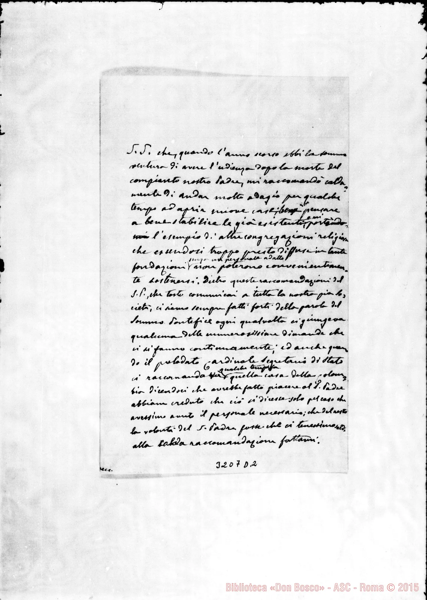 Fotogramma D 2 — Don Rua-Card. Parocchi. Torino, 2-04-1889 Ms. autogr. Rua