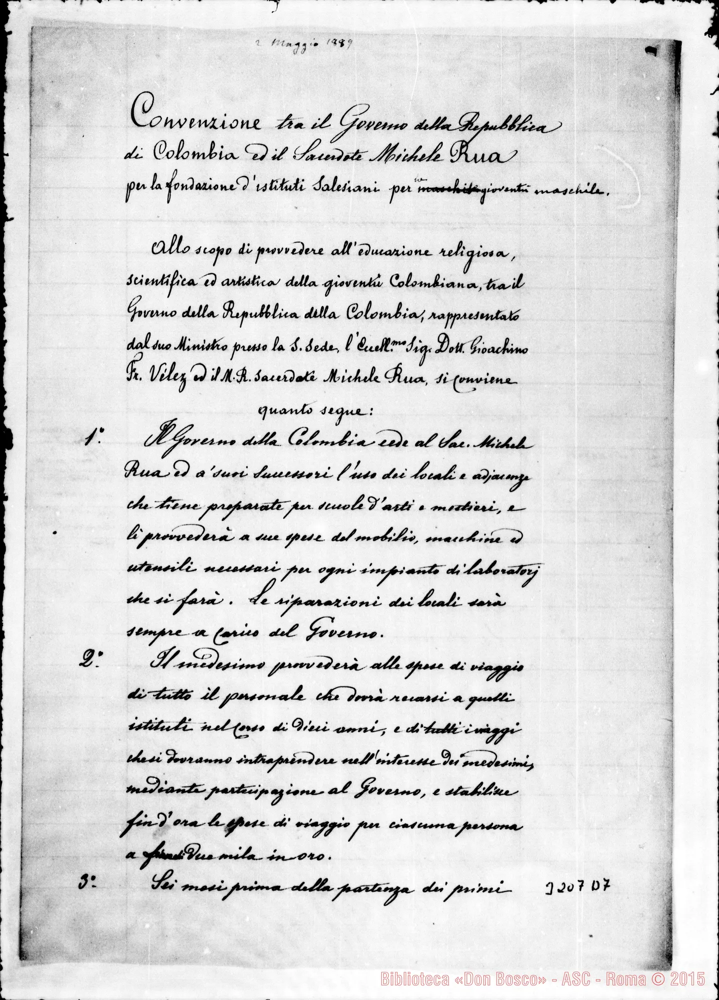 Fotogramma D 7 — Convenzione tra il governo E Don Rua. Correzioni autogr. Rua