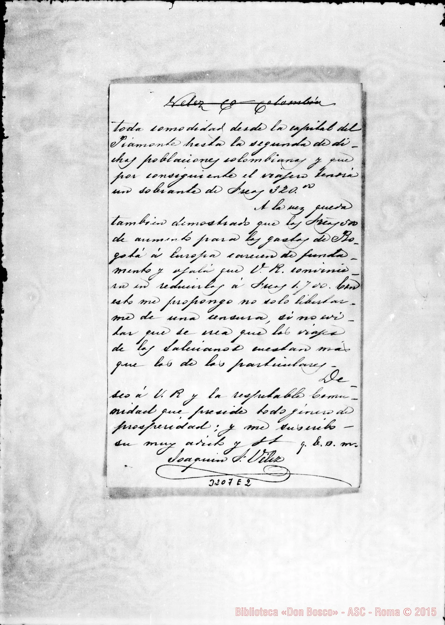 Fotogramma E 2 — Joaquín Vélez-Don Rua. Roma, 4-05-1889 Autogr. Rua
