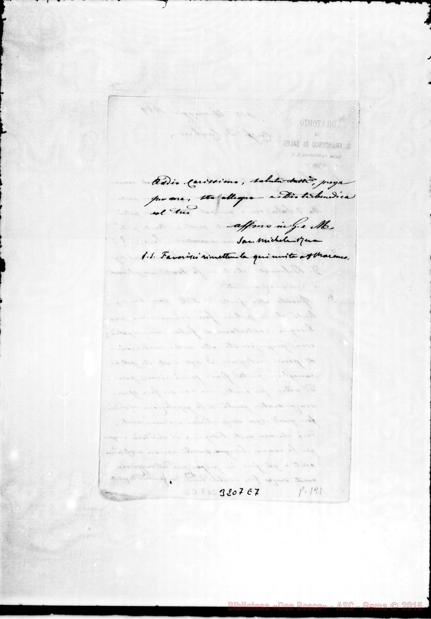 Fotogramma E 7 — Don Rua-Don Cagliero. Torino, 20-05-1889. Firma autogr. Rua